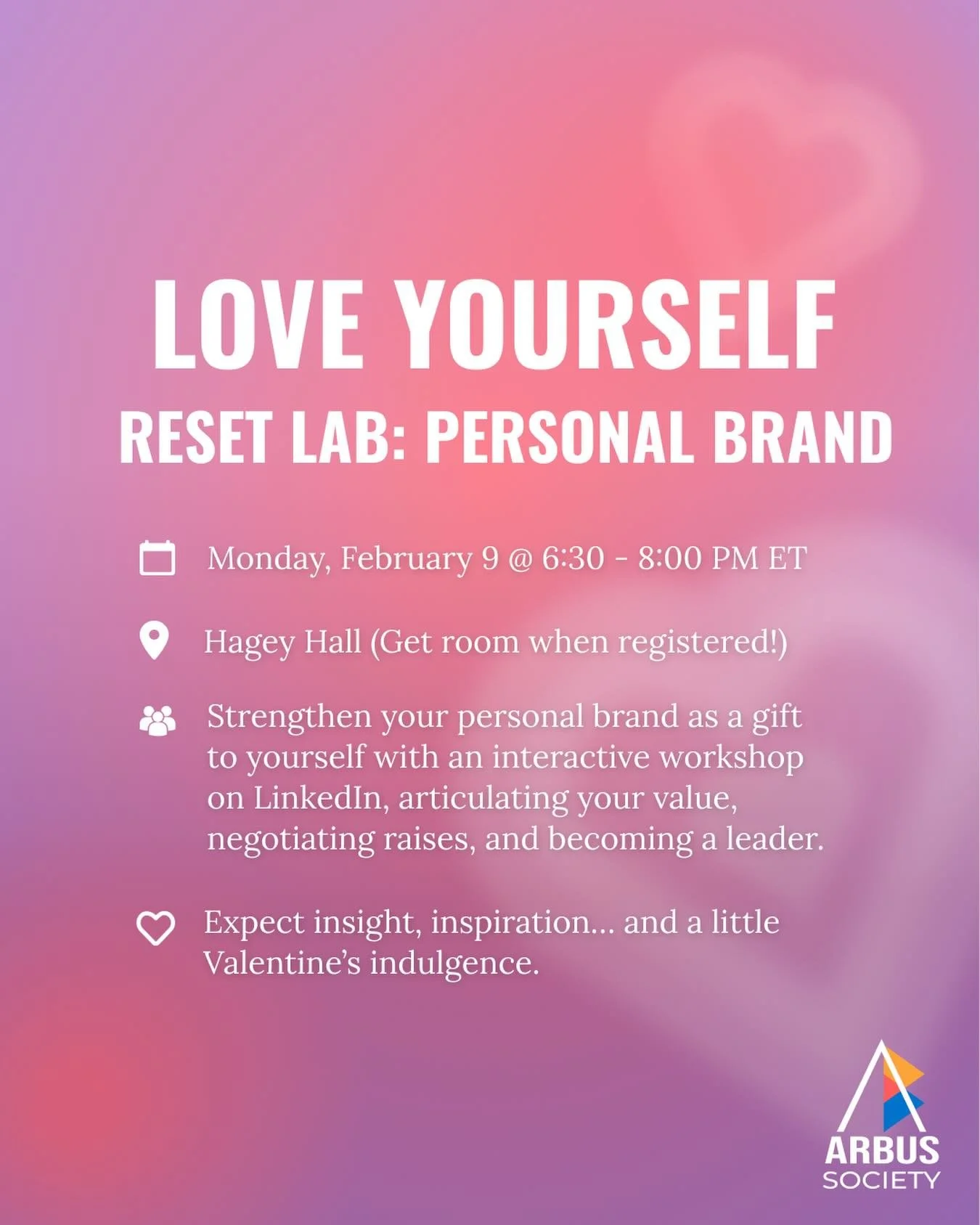 This Valentine&rsquo;s season, we&rsquo;re setting you up with success 😉💝

Come out to our personal brand workshop focused on building career confidence, curating your personal image, and advocating for yourself in professional spaces. 

⌚️ Feb. 9,