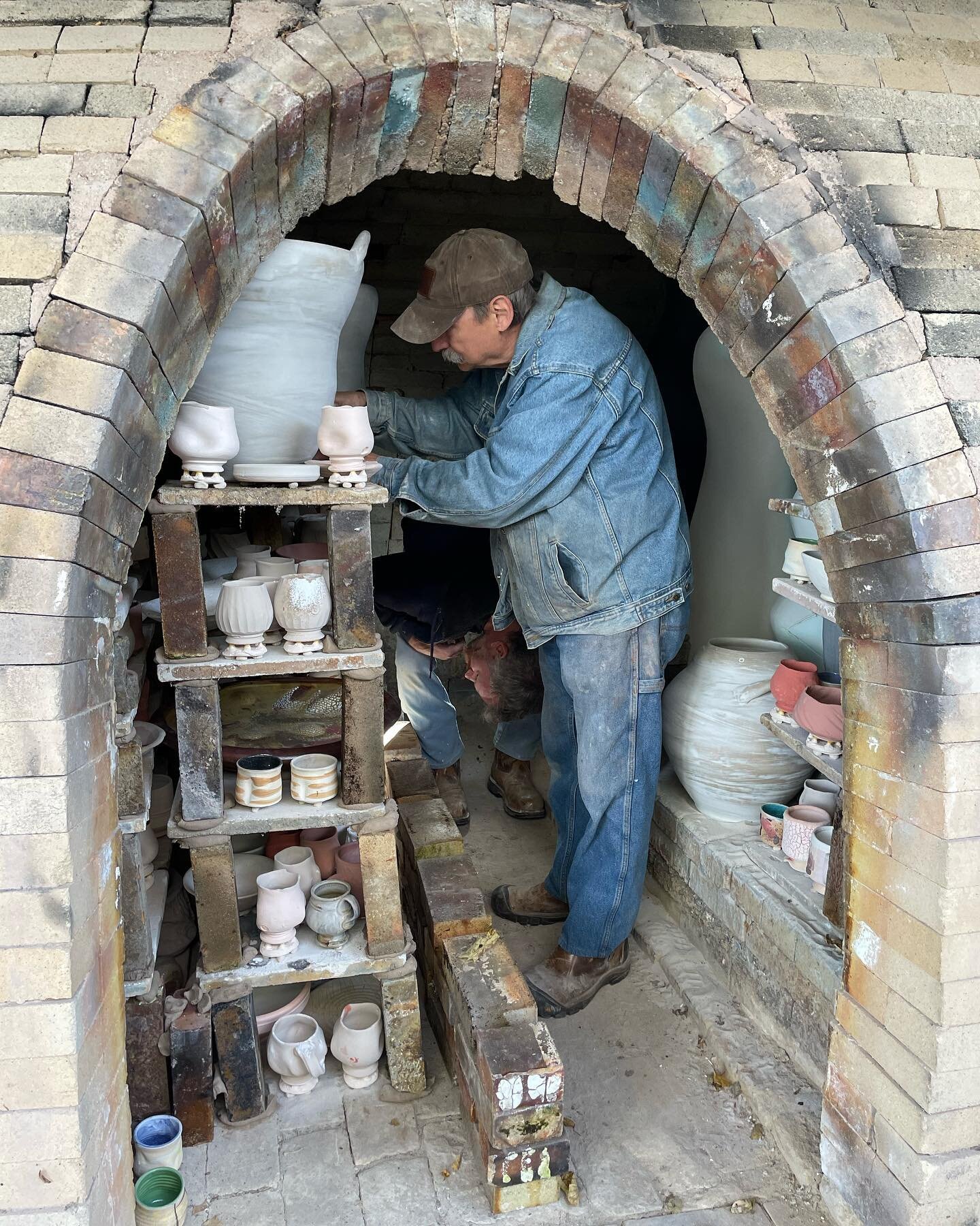 Loading the Kremer wood kiln! #notredameceramics #woodfired #woodfiredceramics #notredameart