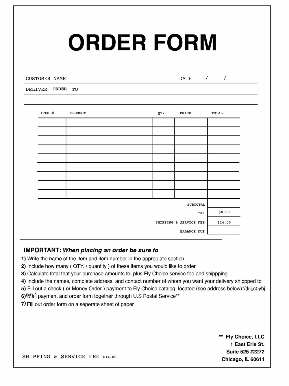 Order Forms — FLY CHOICE: