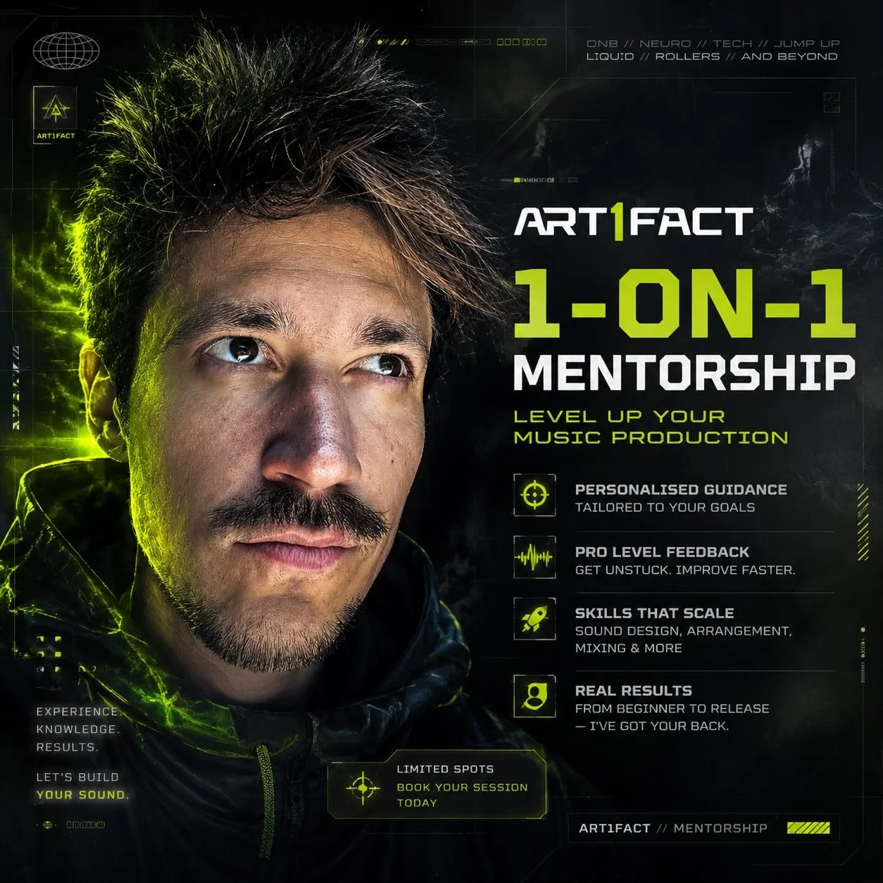 Want direct feedback, faster progress, and a clear path forward with your music?
I&rsquo;ve opened a few 1-on-1 mentorship slots.
Apply now &darr; 🎛️⚡️
www.art1factmusic.com/mentorship
.:.
#art1fact #electronicmusic #musicproduction #mentorship