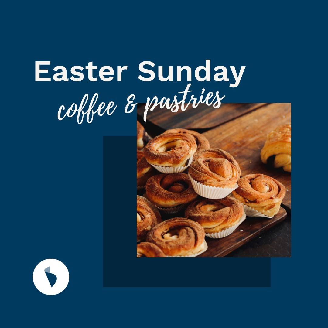 Delicious pastries and hot drinks will be available at 10am on Easter Sunday! Come along to eat, drink &amp; chat before our main service starts at 10:30am, see you there! 🙌