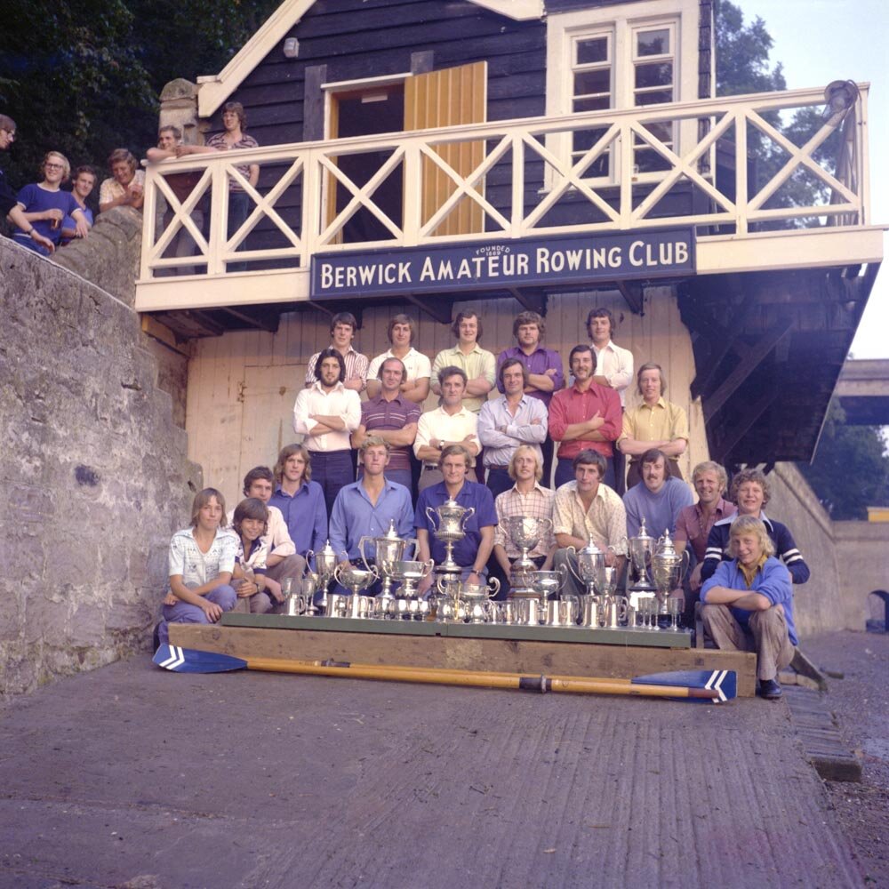Berwick Amateur Rowing Club prize winners outside the boathouse on the banks of the Tweed.
(September 1975) BRO 1944-2-2119-1
