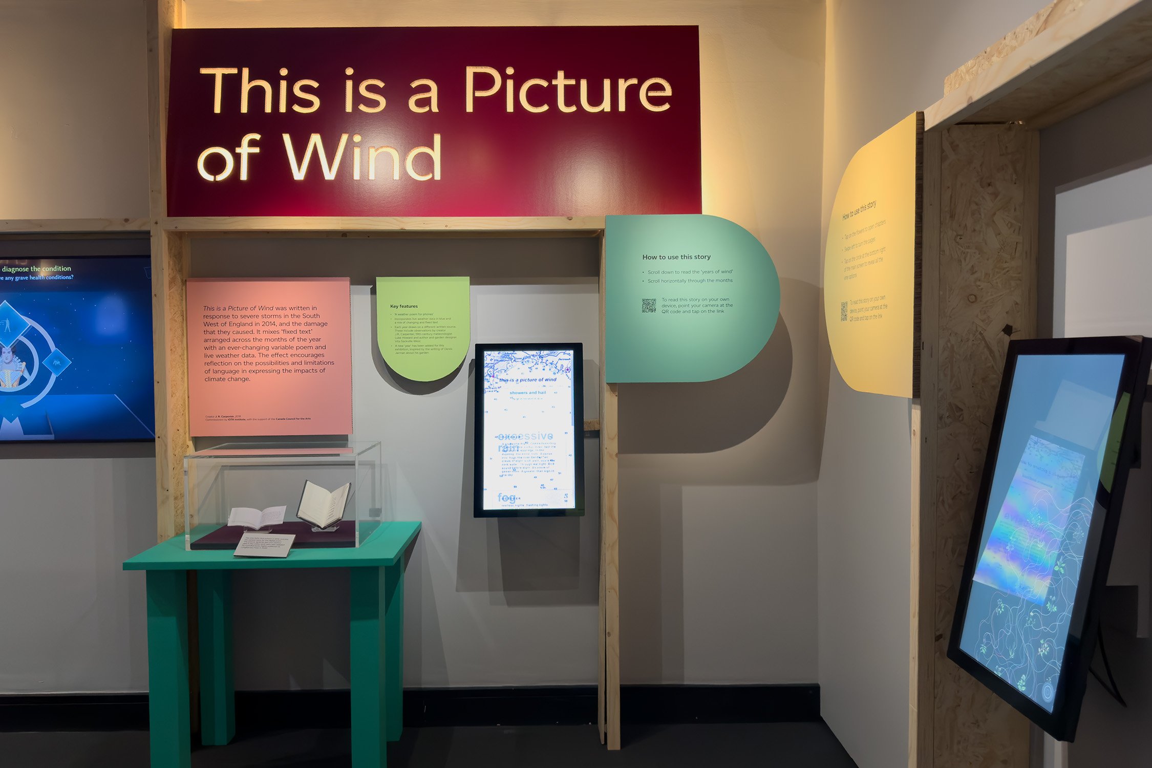 Installation view of Digital Storytelling at the British Library, 2023. Images courtesy of lombaert studio, https://lombaertstudio.com