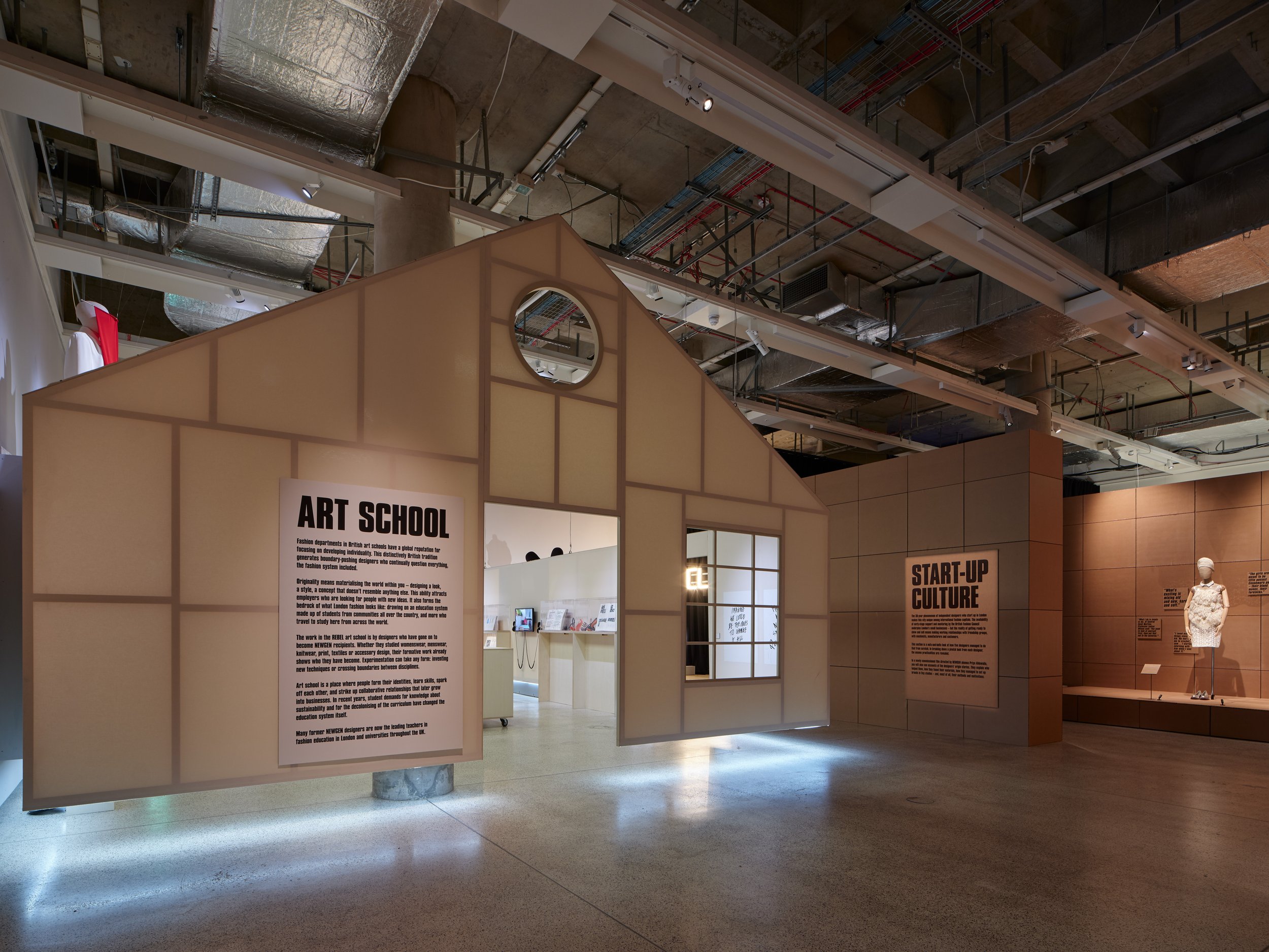 Installation view of REBEL: 30 Years of London Fashion at the Design Museum, London 2023. Photo: © Andy Stagg
