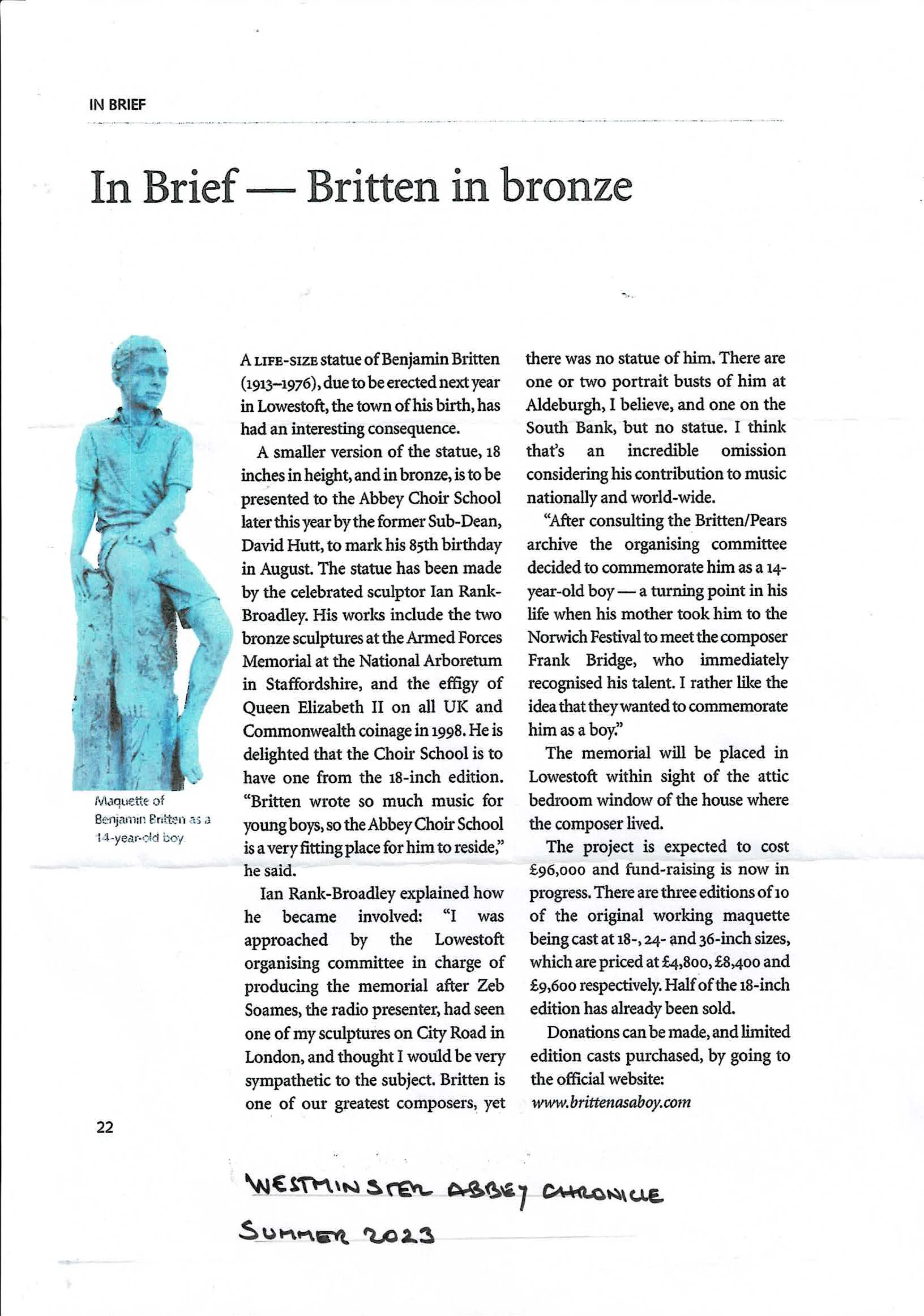 Westminster Abbey Chronicle: Britten in Bronze