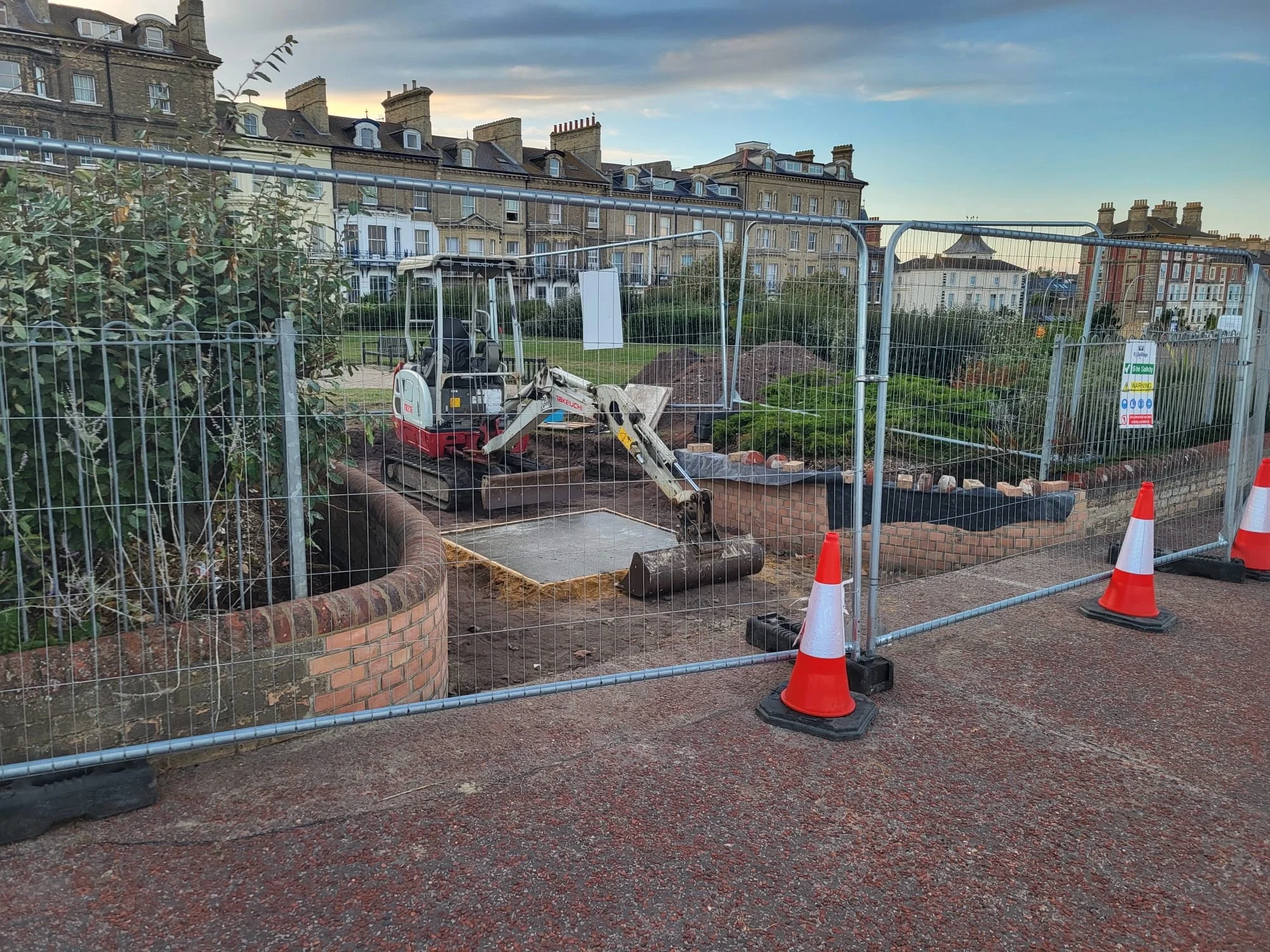Benjamin Britten statue groundworks on Lowestoft seafront