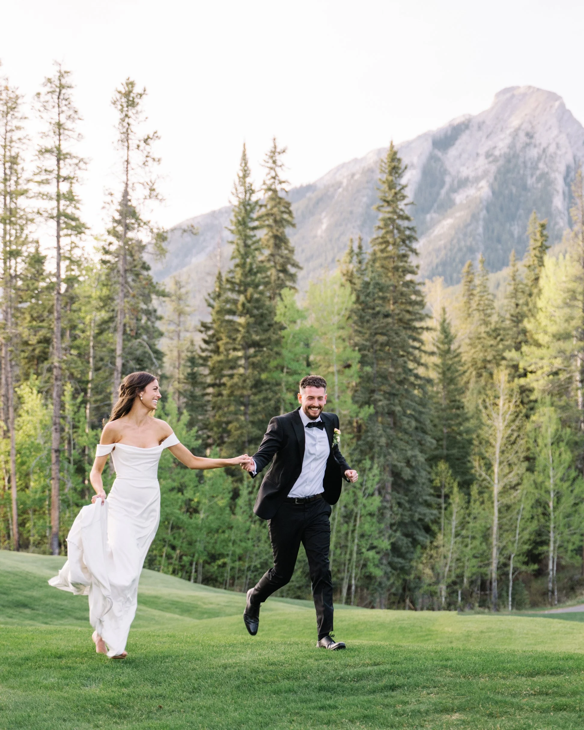 Bride and groom golden hour at Silvertip in Canmore