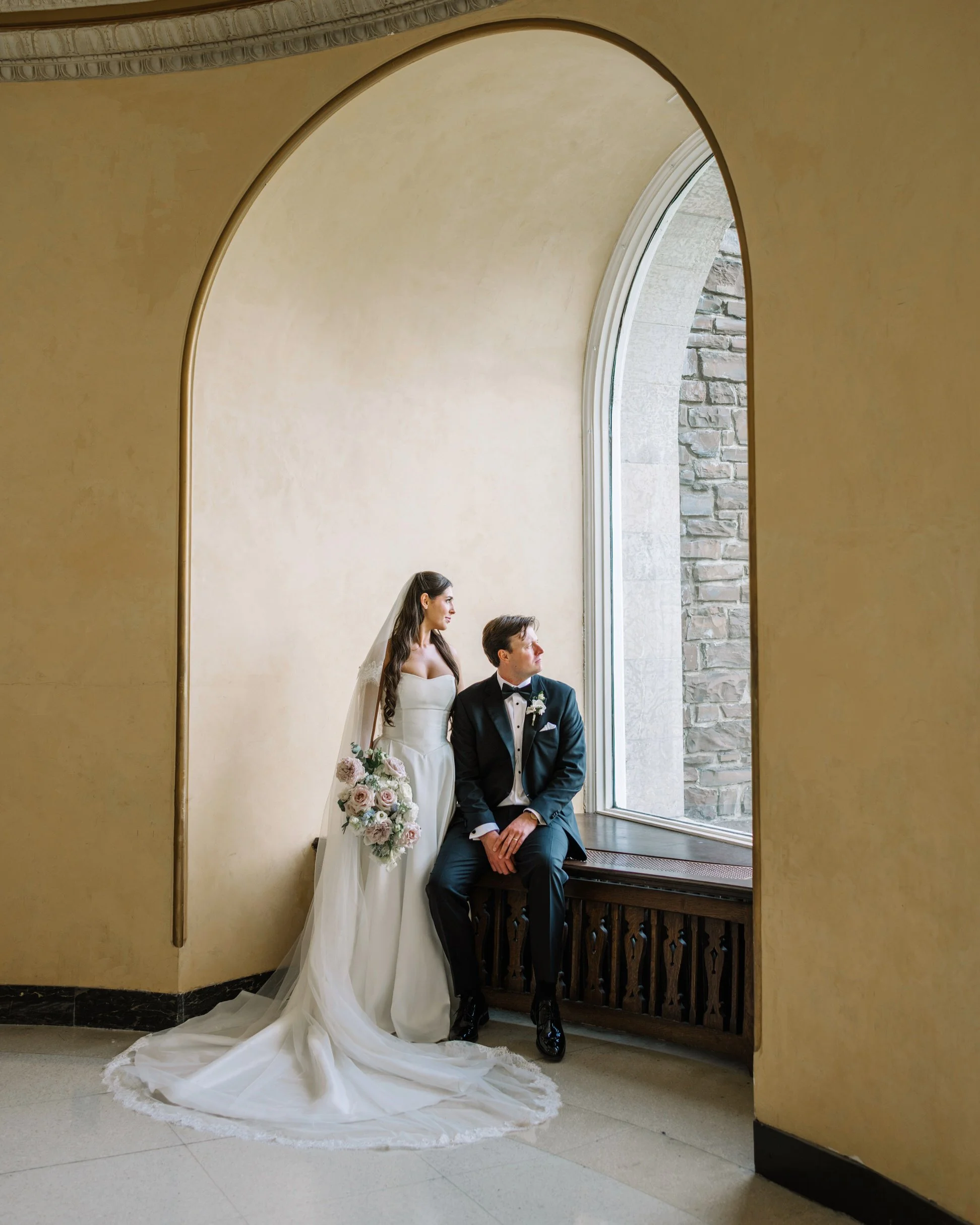 Inside wedding photos of the bride and groom at the Fairmont Banff Springs