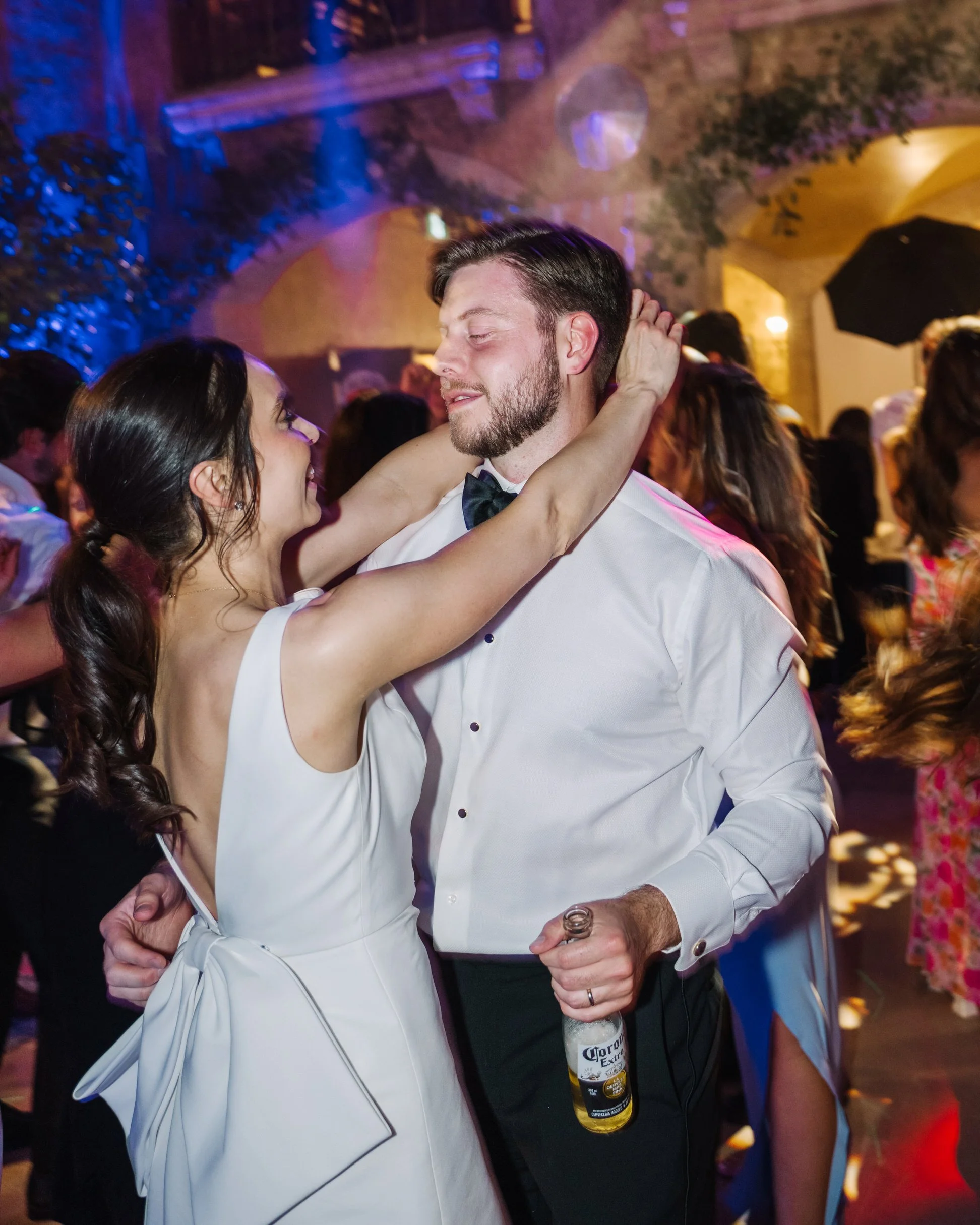 Bride and groom dance party