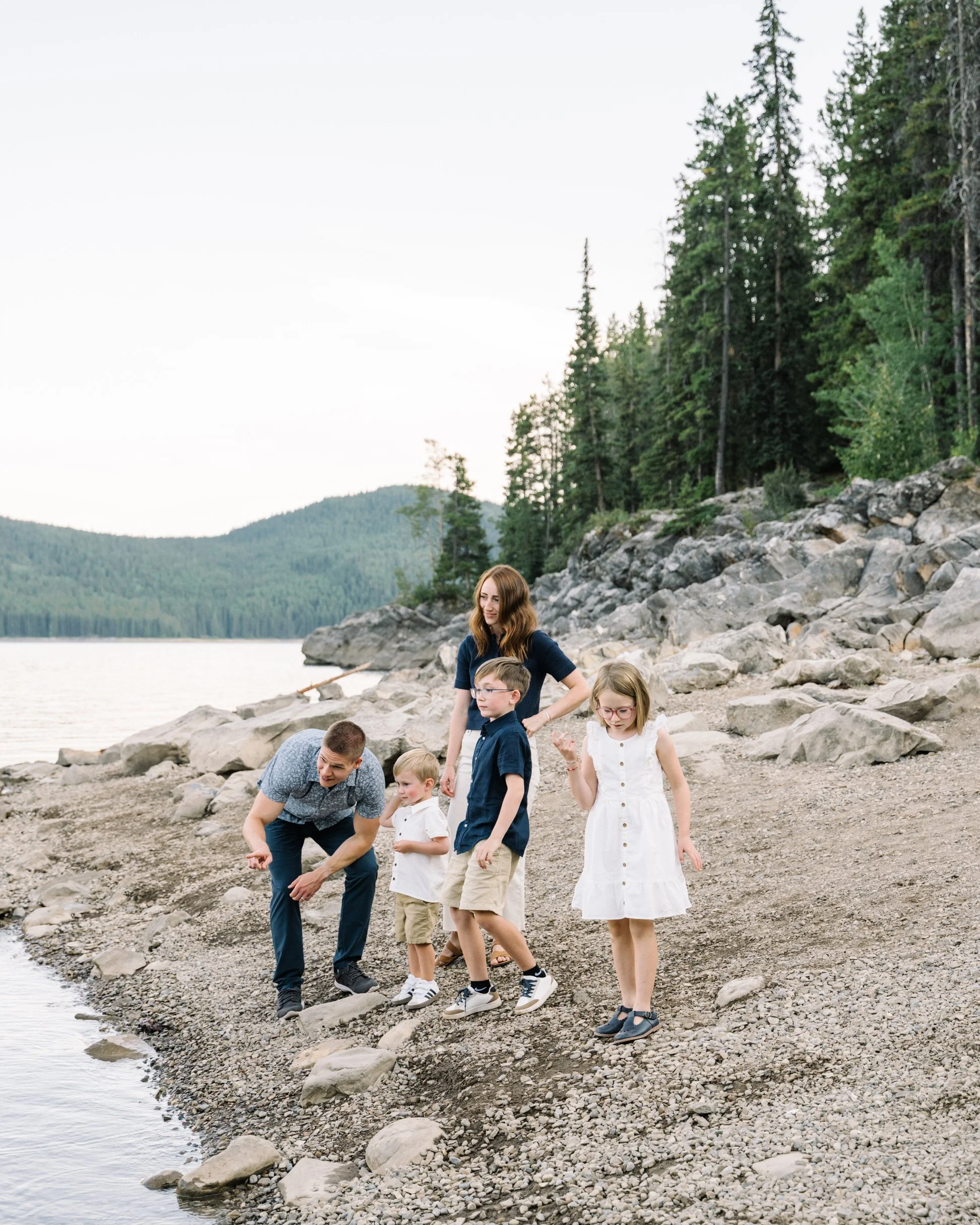 Summer family session at Lake Minnewanka in Banff National Park