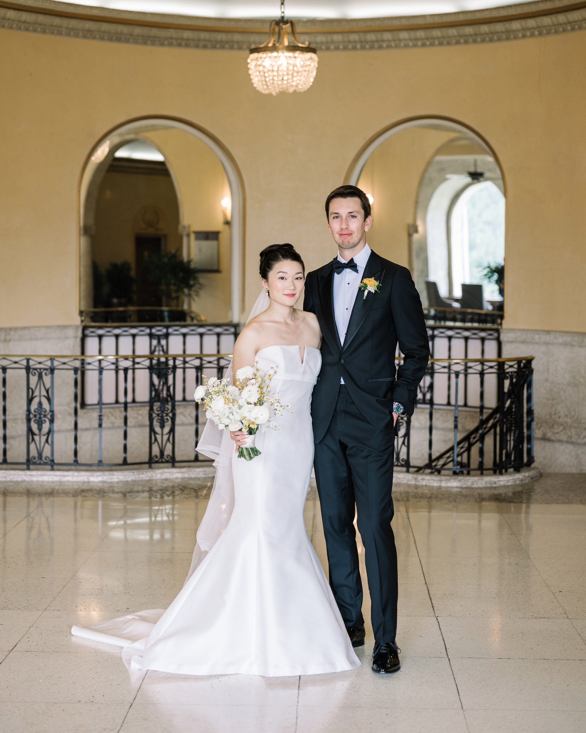 Inside wedding photos of the bride and groom at the Fairmont Banff Springs