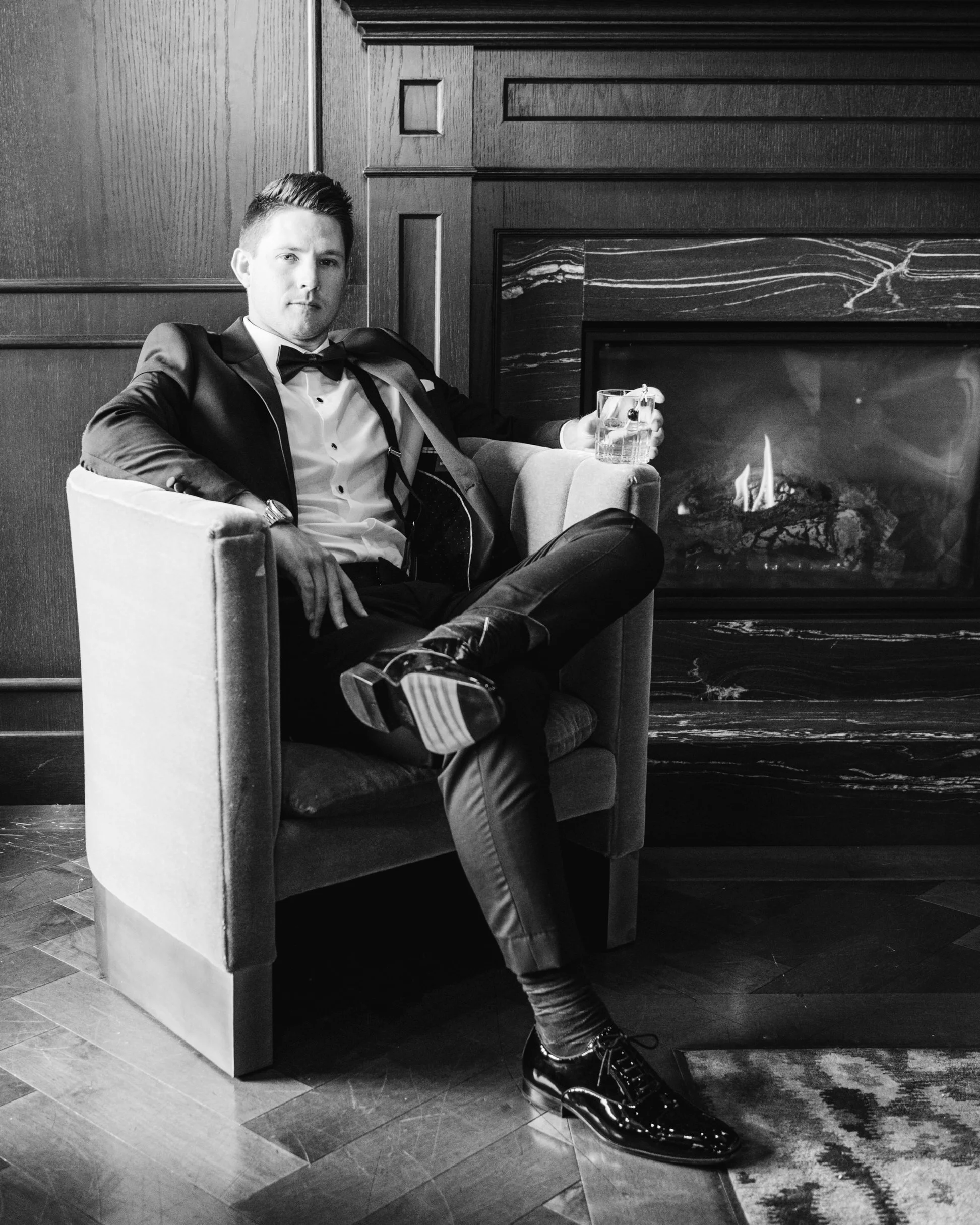 Groom portrait in black and white