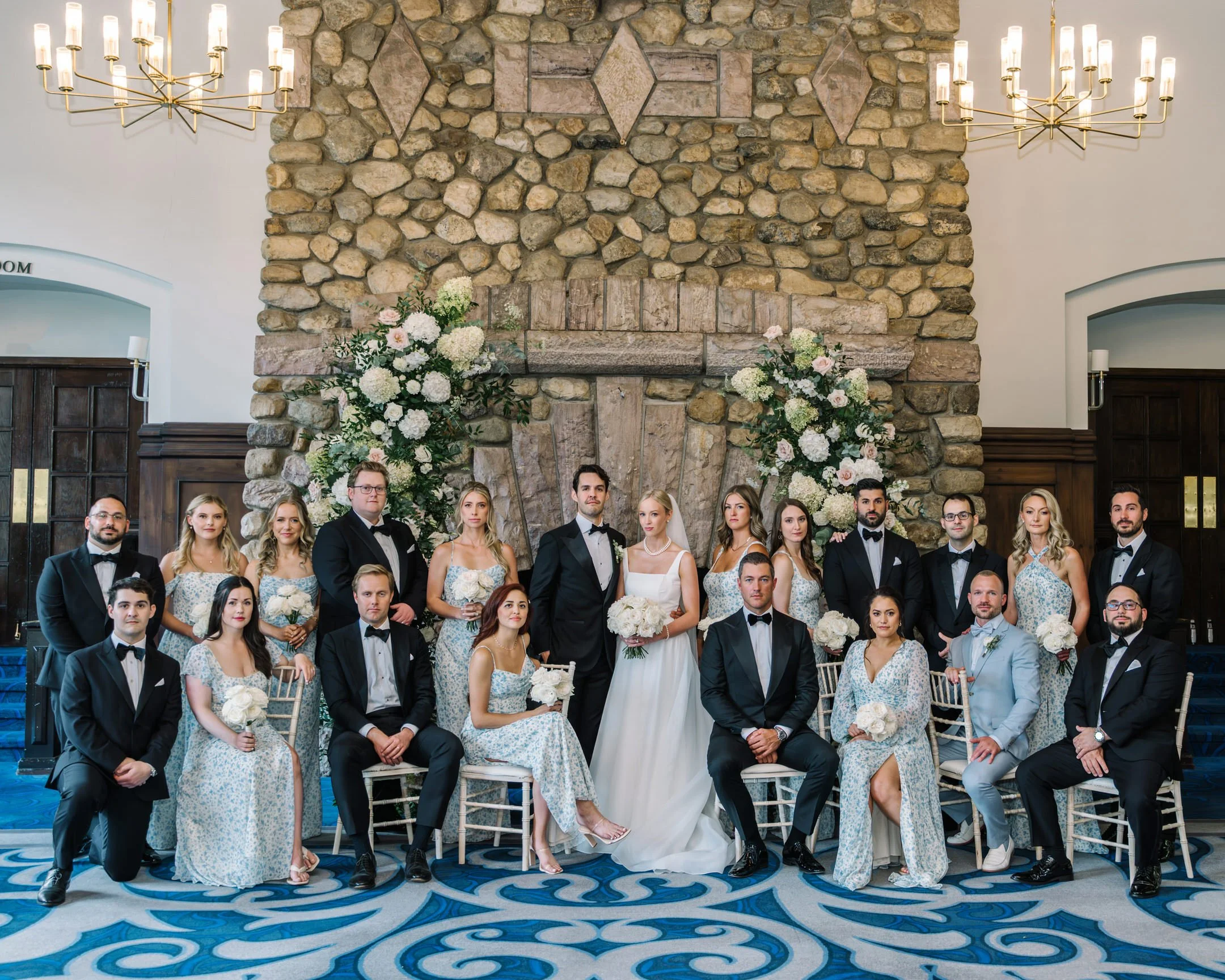 Indoor wedding party portrait at the Fairmont Chateau Lake Louise