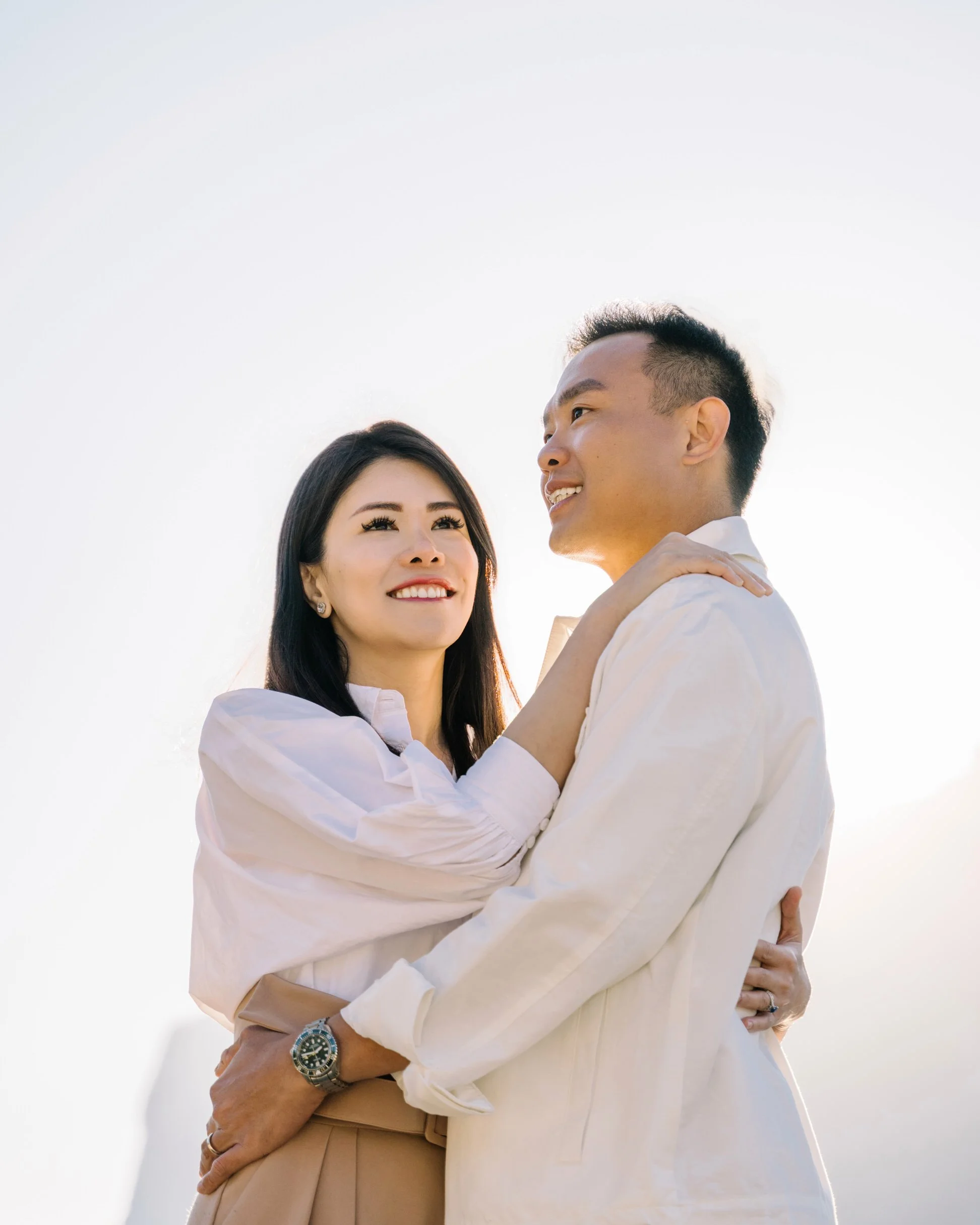 Fall engagement session at lake Minnewanka in Banff Nation park