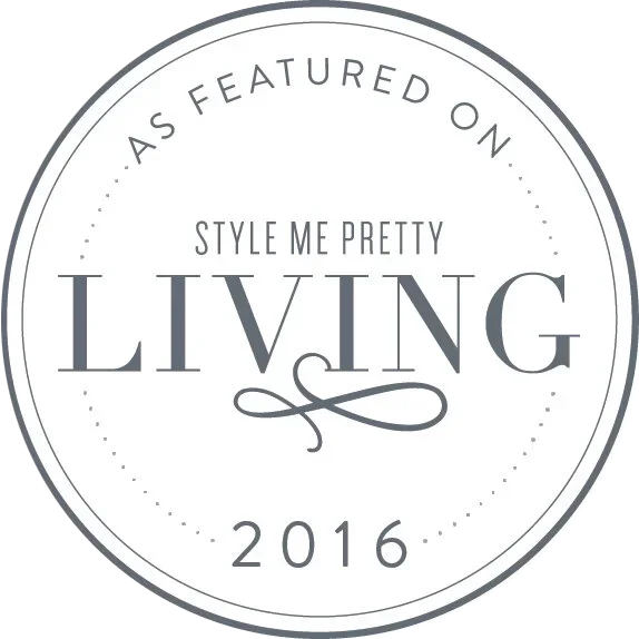 Badge with text "As Featured On Style Me Pretty Living 2016."