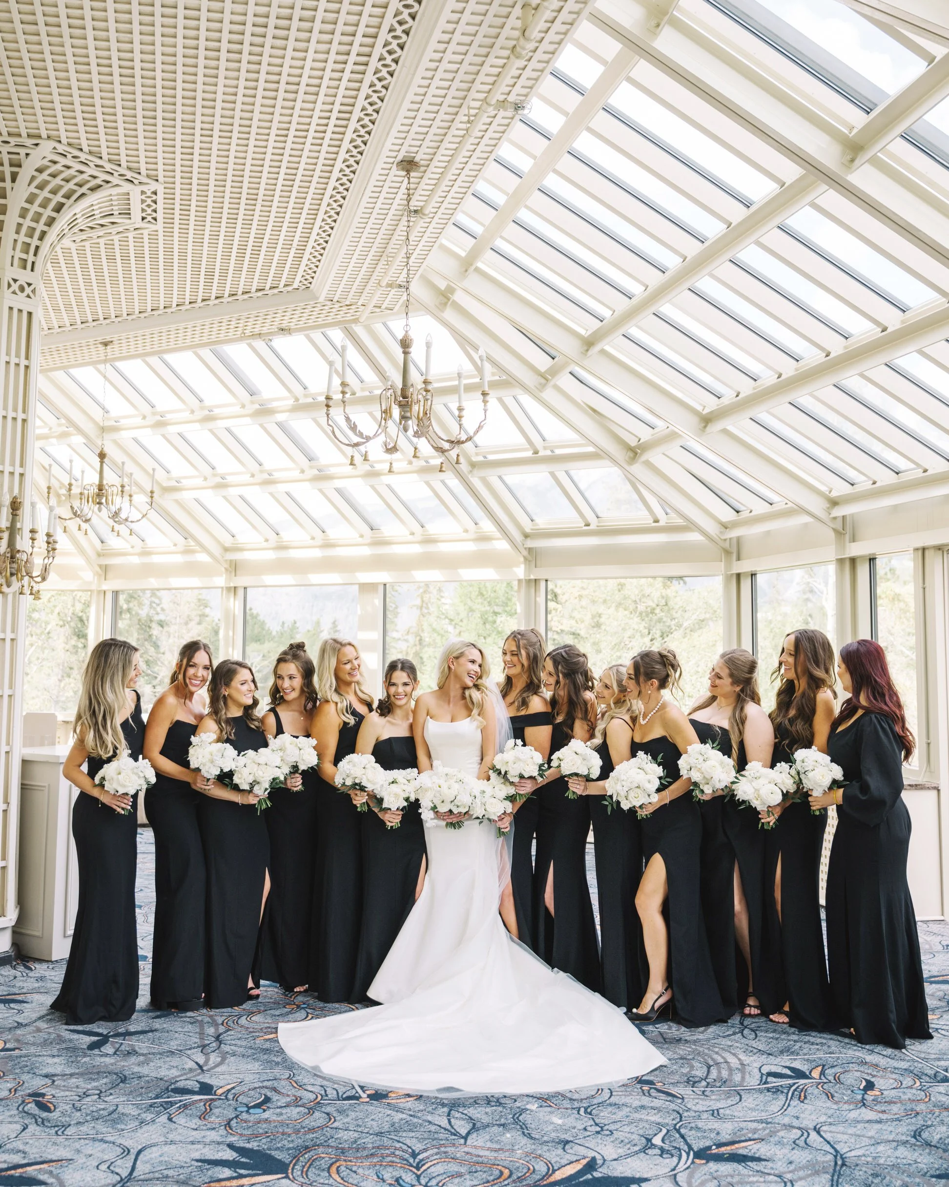 Inside bride and bridesmaid portraits at the Fairmont Banff Springs