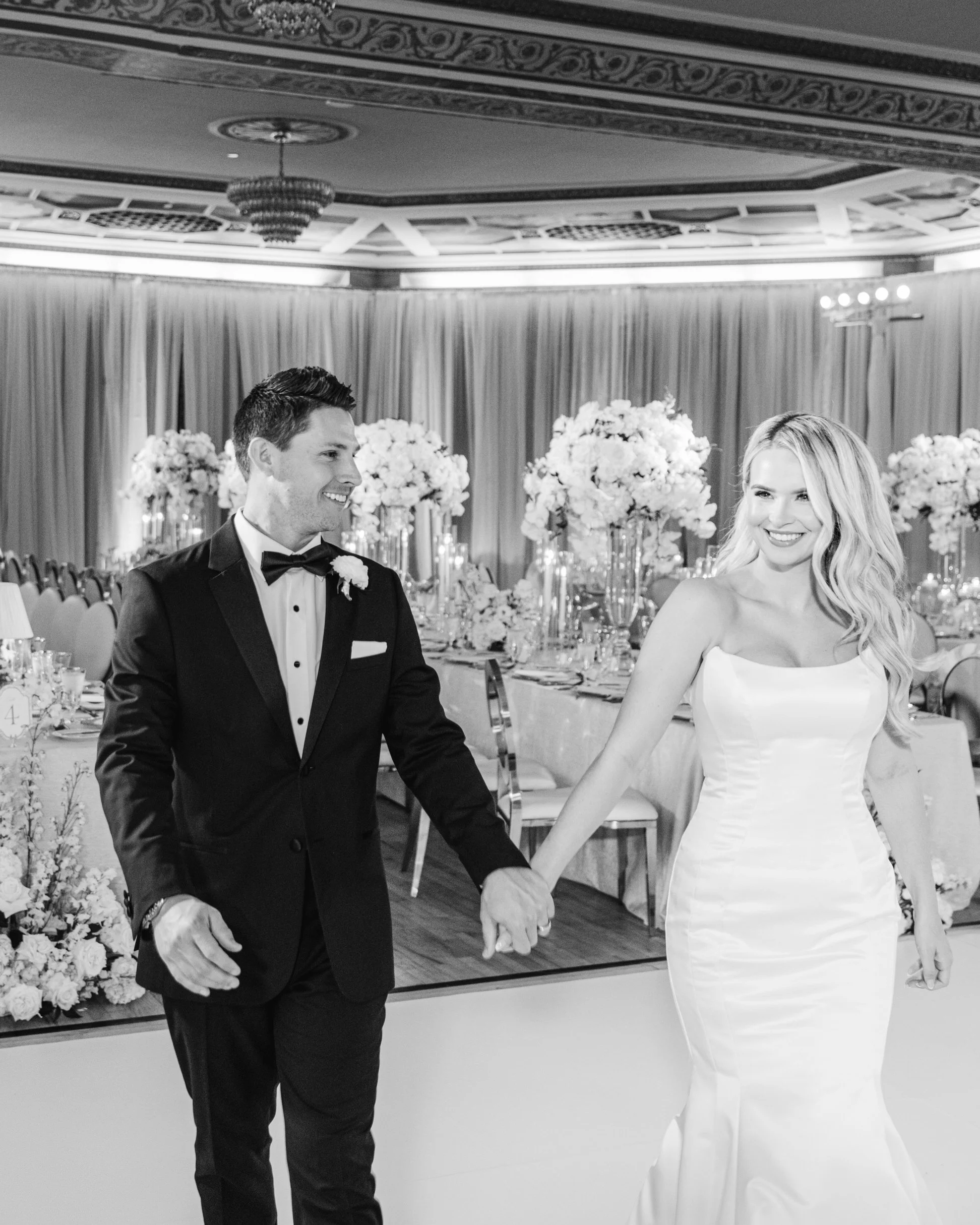bride and groom during reception at Fairmont Banff Springs
