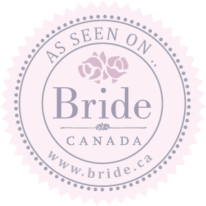 "As Seen On Bride Canada" logo seal with roses design