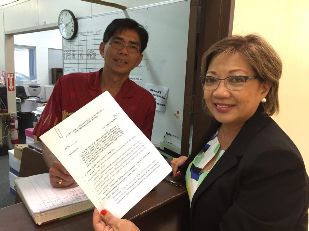 Nerissa Underwood holding Bill 119, the “Guam Marriage Equality Act of 2015.” (June 5, 2015)