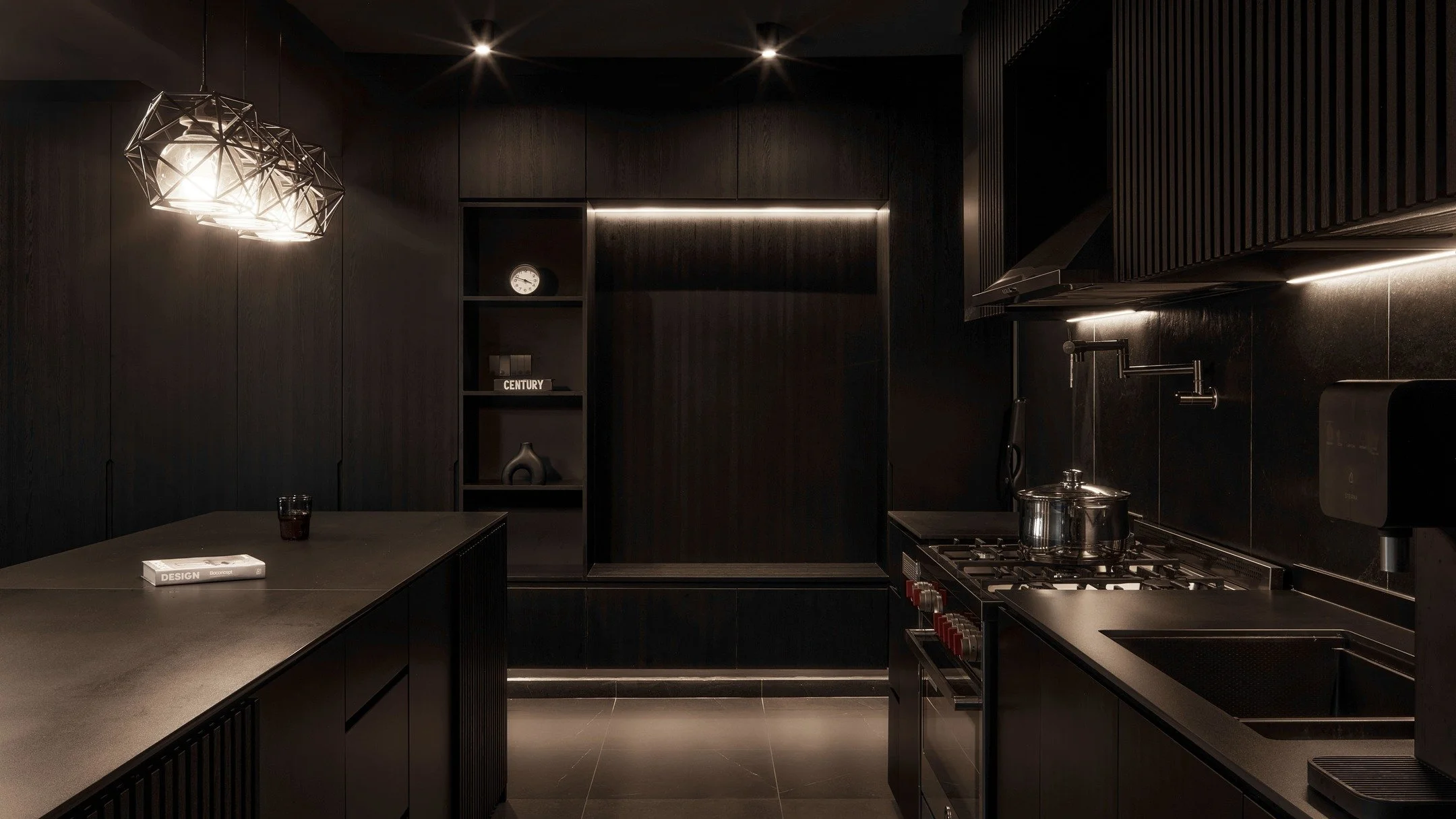 This is our darkest project yet. 

Everything in the house, from the materials to the accessories, are uncompromisingly black.

The house was gutted and rebuilt as its condition was rather poor. Old walls were torn down, new ones built. Loads of ligh