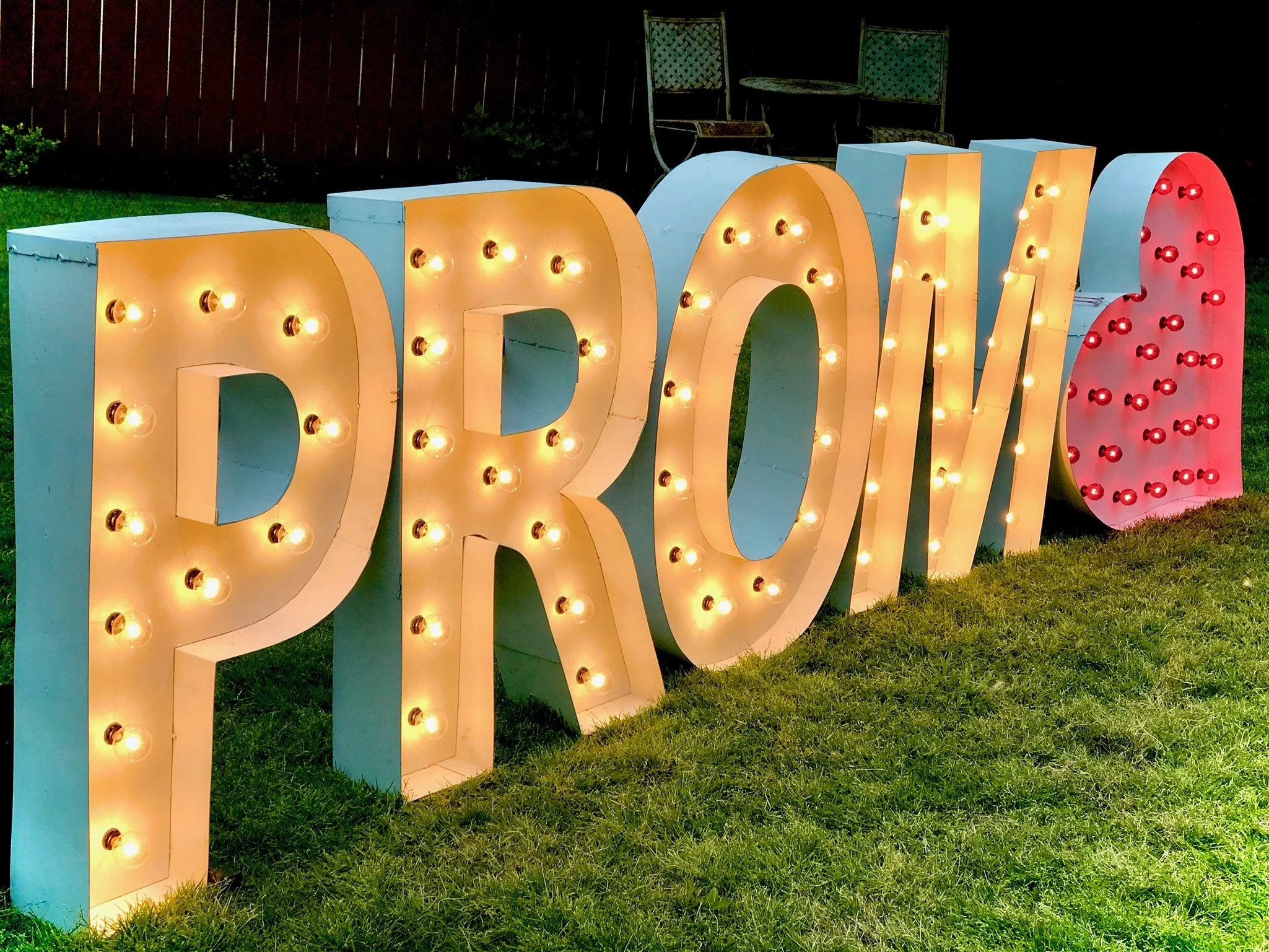 Light-up marquee letters for school event in Huntsville, AL