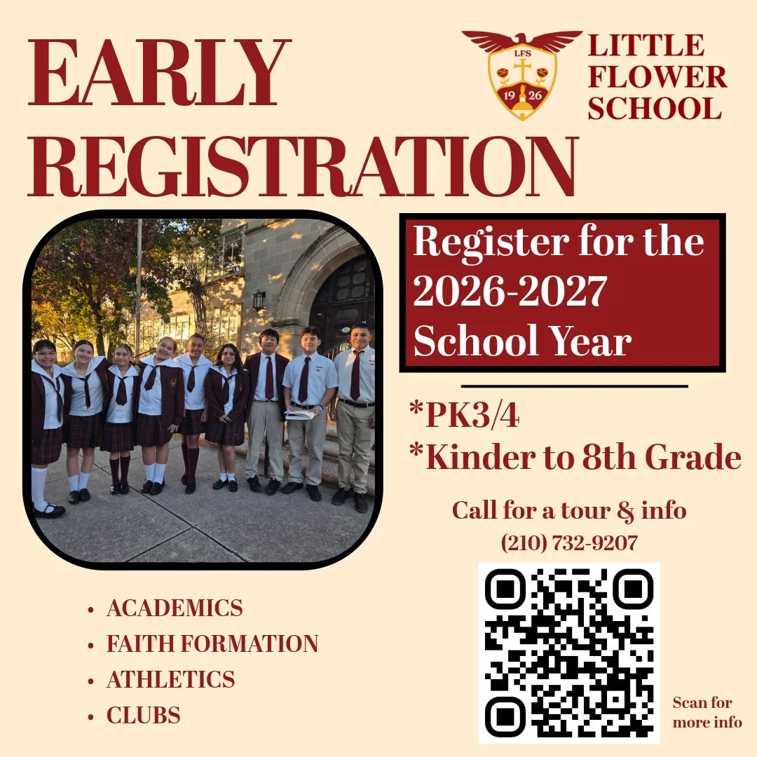 Registration for the 2026-2027 School Year is Now OPEN
Apply Today to Become a LFS Eagle 🦅

Click the Link to Enroll:
https://littleflowerschool.net/admissions