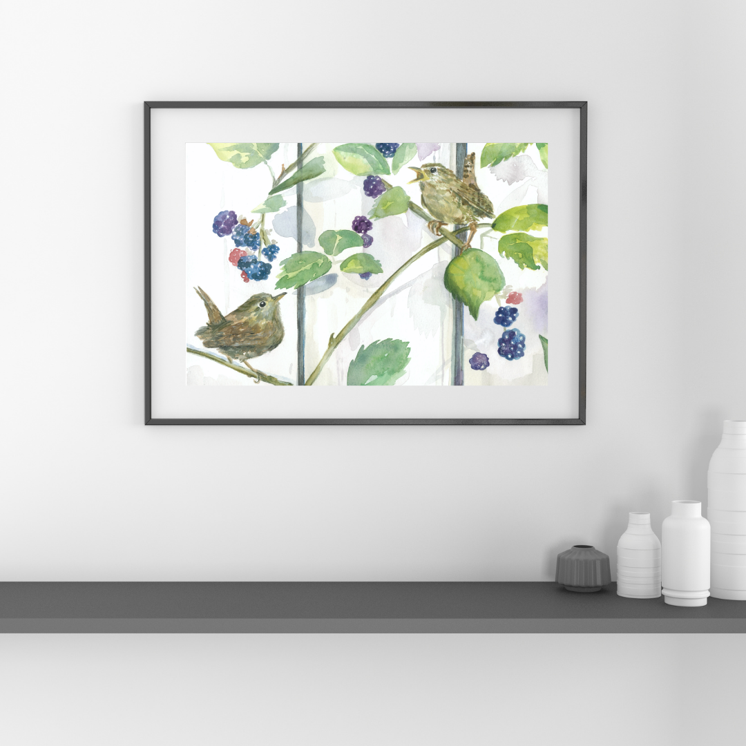 A4 Print - Wrens Berry Picking