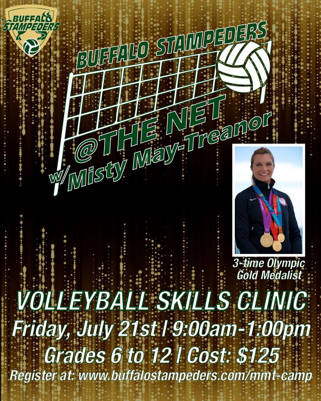 Exciting news! The Buffalo Stampeders is hosting a one-day volleyball skills clinic on July 21st with special guest clinician Misty May-Treanor!