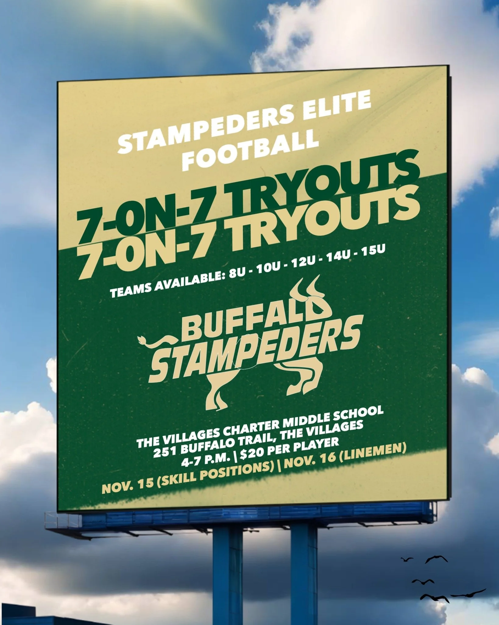 Buffalo Stampeders (Elite) 7-on-7 football tryouts have been set! We will host 8u, 10u, 12u, 14u and 15u teams this competition tournament season, available to both skill positions and linemen. For more information or to register, visit the FOOTBALL 