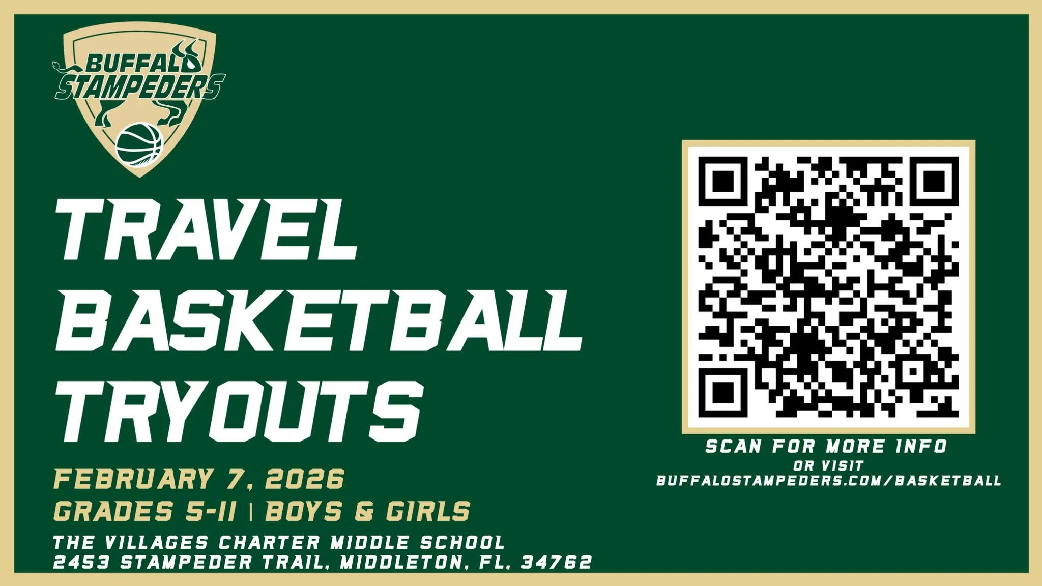 It's almost time for travel basketball! The Buffalo Stampeders will host travel basketball tryouts for both boys and girls, grades 5-11, next month in Middleton. For more information or to register, visit the BASKETBALL page on our website today!