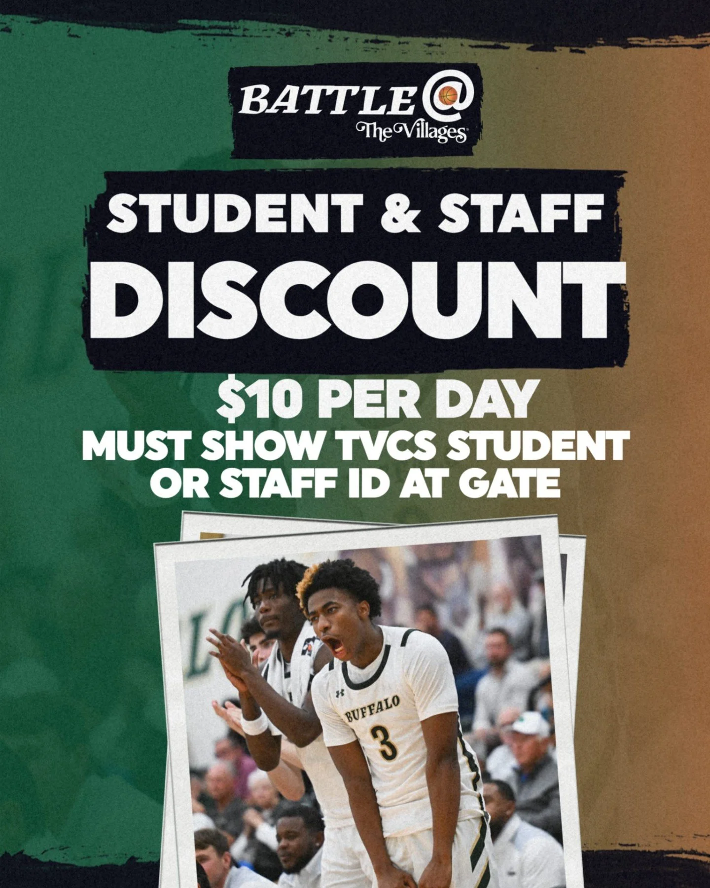 We are happy to be able to offer a Student &amp; Staff Discount for the Battle at The Villages available with showing Student/Staff ID at the gate. Limited to 1 discounted ticket per ID per day.
