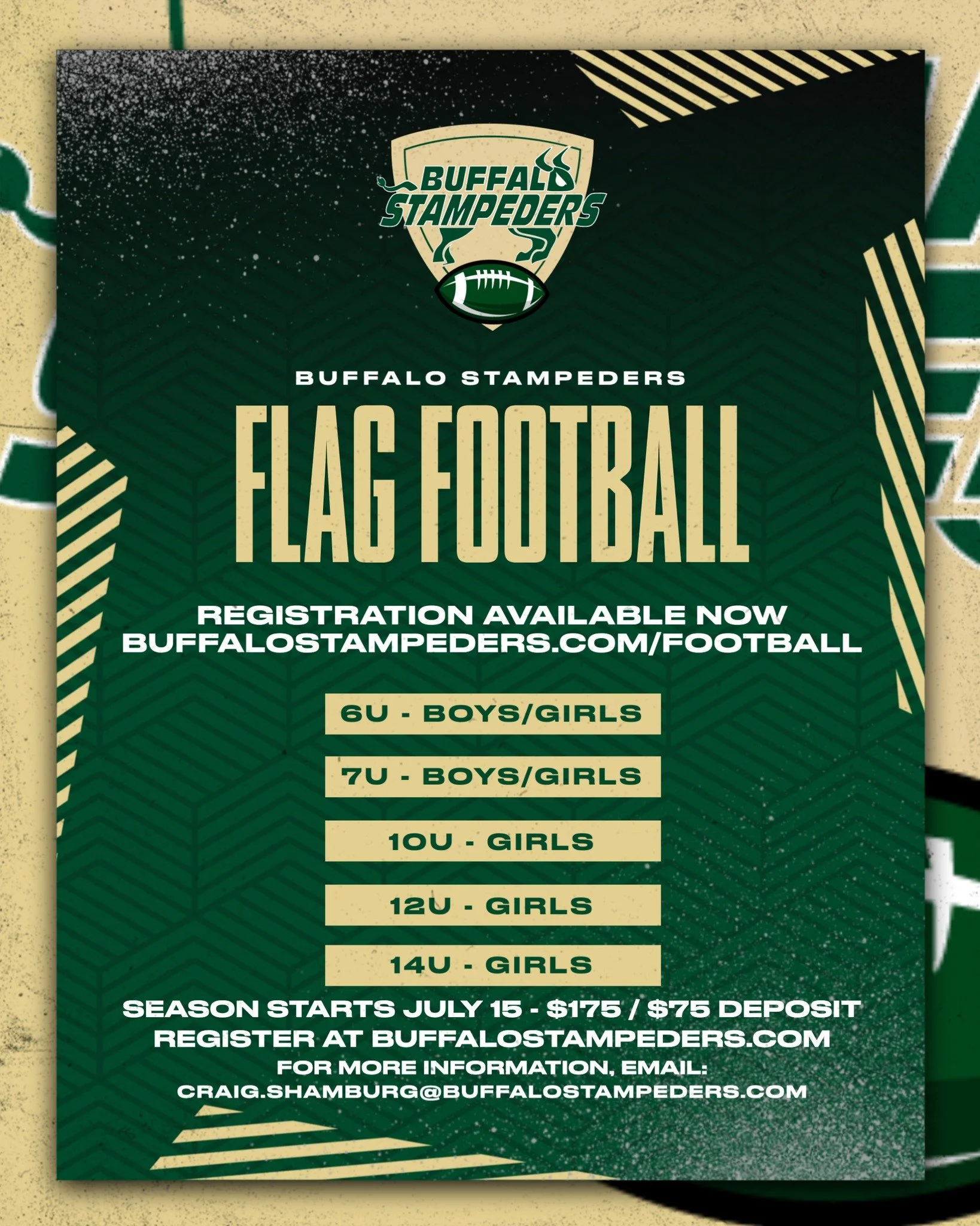 Our Buffalo Stampeders flag football program is one of our fastest growing sports and we'd love to have your athlete join us this fall! To register, visit the FOOTBALL page on our website today!