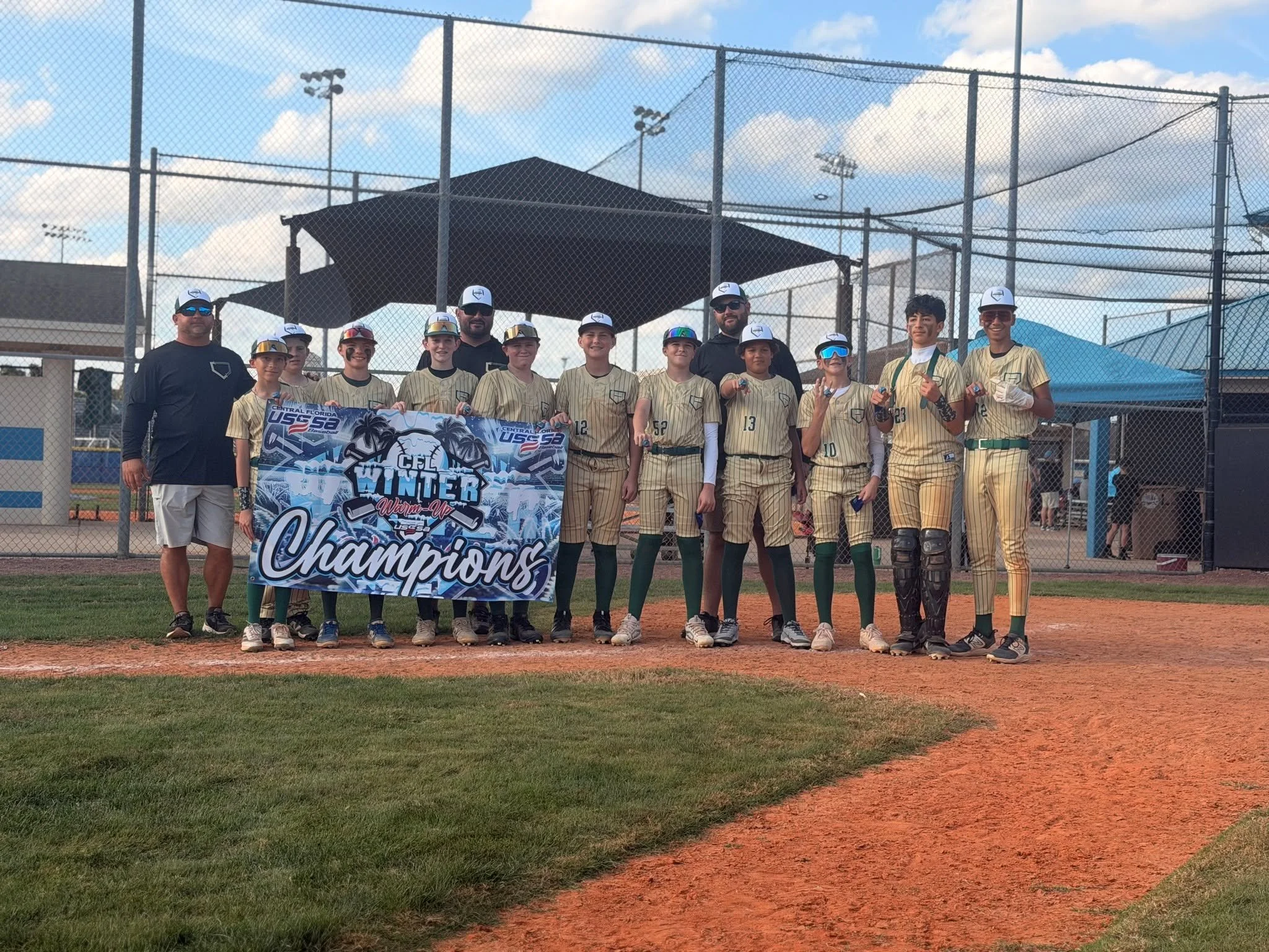 Congratulations to our Buffalo Stampeders 13u baseball team, as the squad went a perfect 4-0 this past weekend to take first place at the CFL Winter Warmup in New Smyrna Beach! The team outscored its four opponents, 26-8, with Erik Hernandez leading 