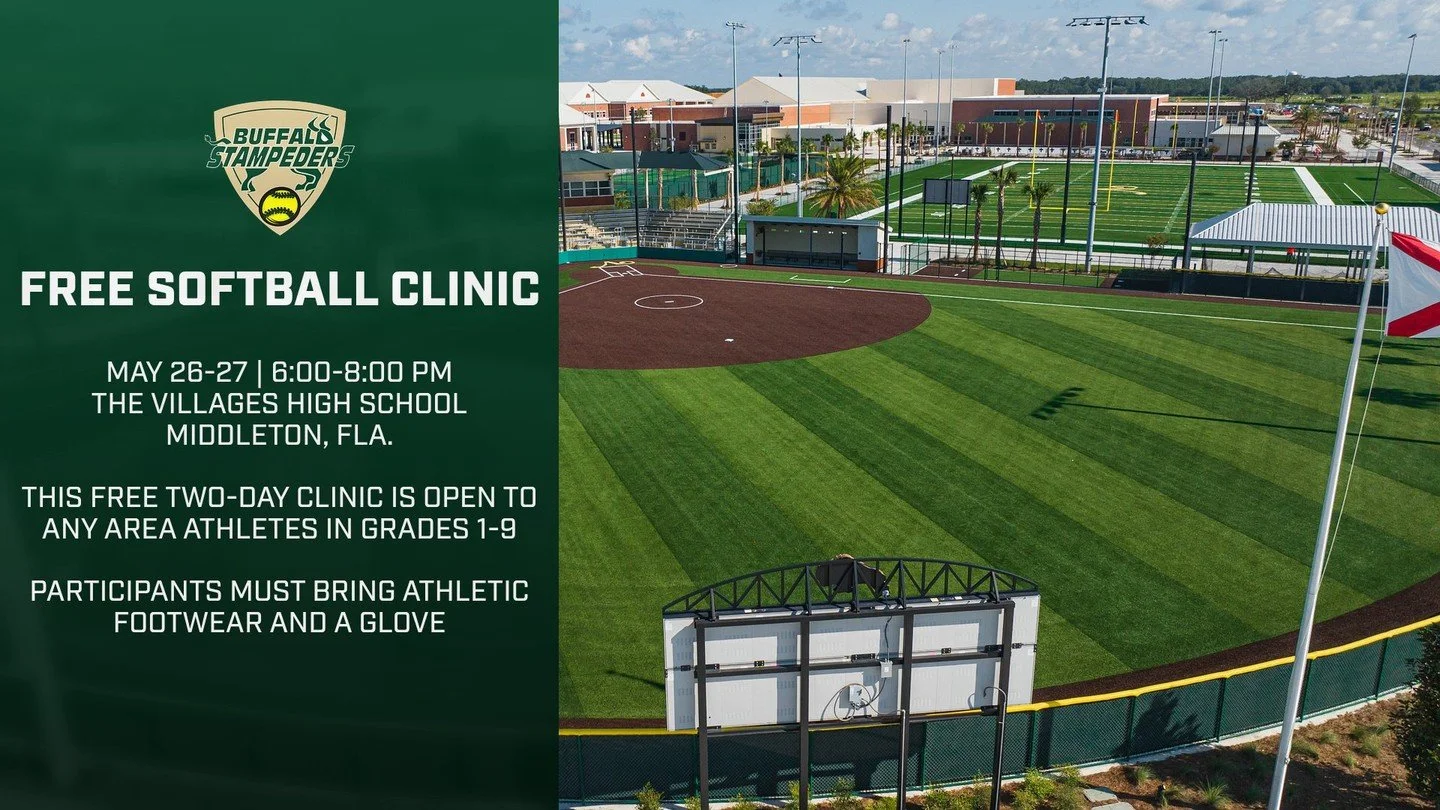 FREE SOFTBALL CLINIC: Join us for a *FREE* two-day softball clinic from May 26-27 at The Villages High School in Middleton. This instructional clinic is open to any athlete, regardless of school or playing experience, in grades 1-9. To register, visi