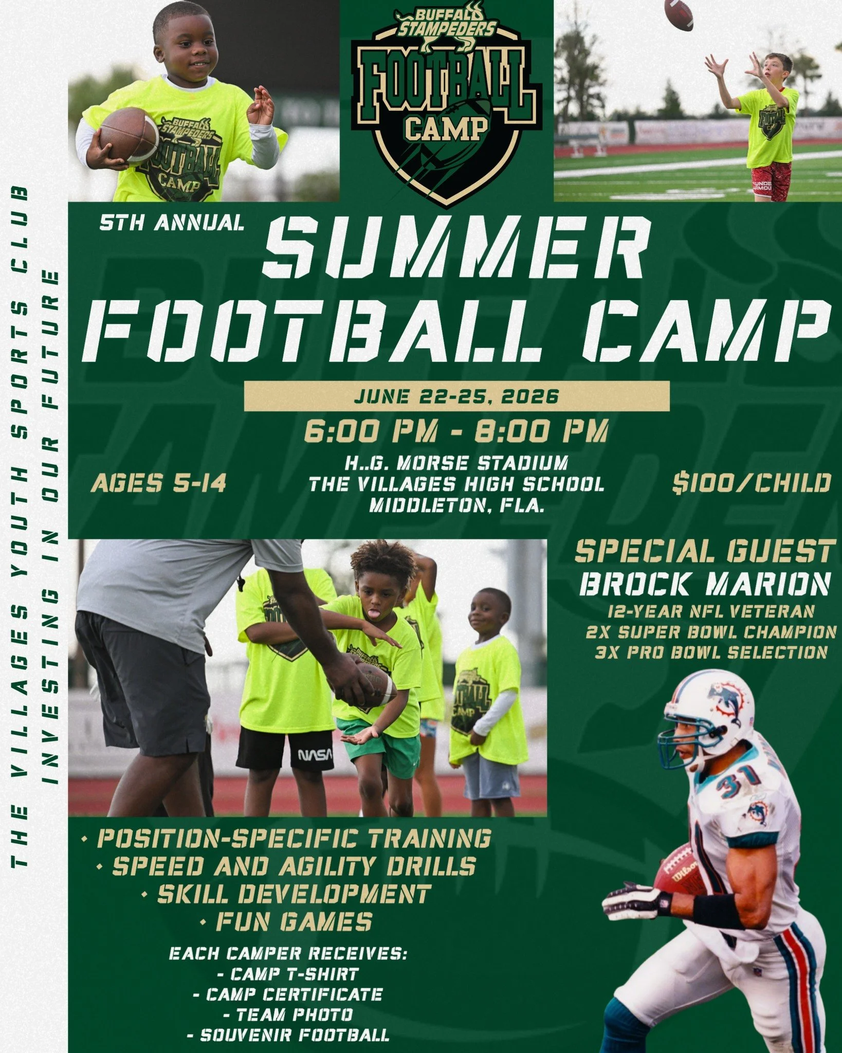Registration for our 5th annual Buffalo Stampeders Summer Football Camp is now OPEN! This family-friendly event will include position-specific training, skills and drills, and a whole lot of fun. This year's camp also features a special treat &ndash;