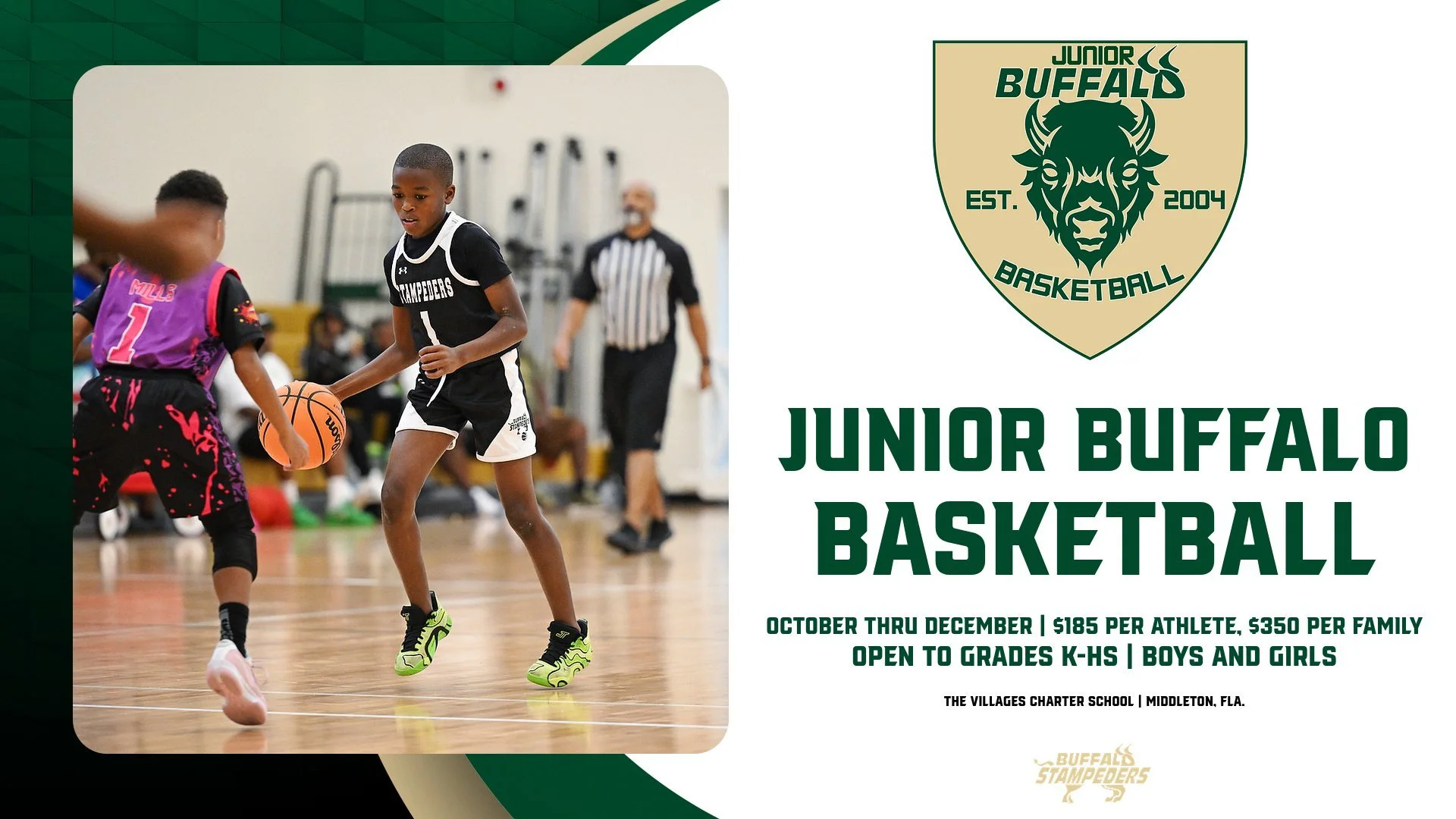 There's still time to get involved with our Buffalo Stampeders basketball program, as our Junior Buffalo Basketball (recreation play) is just underway and our travel basketball tryouts take place next month. For more information or to register for a 