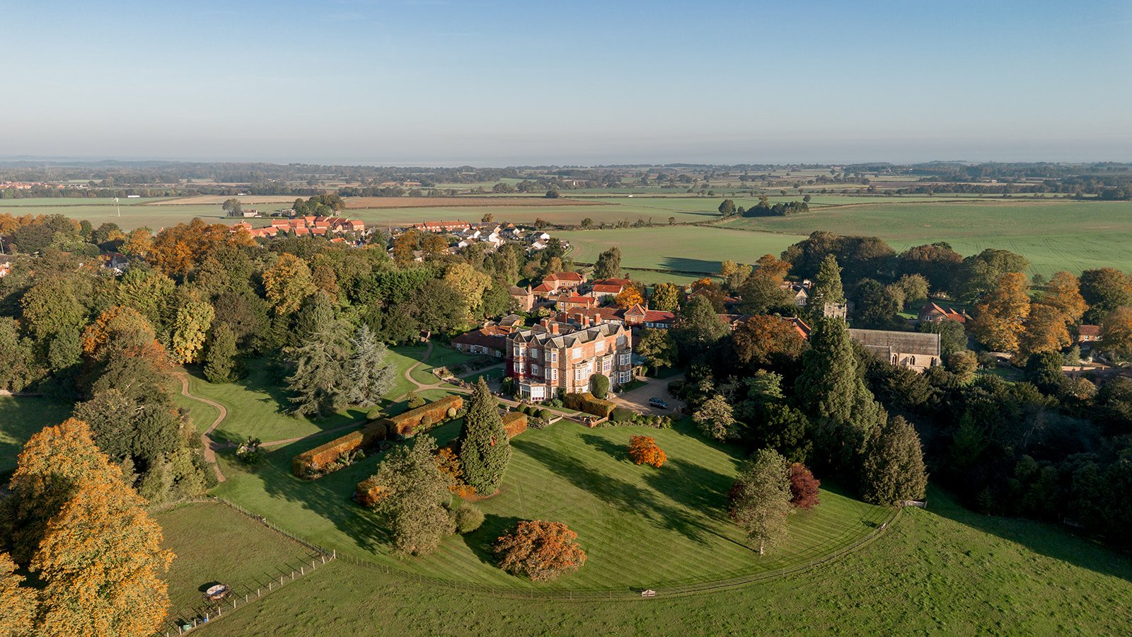 Aerial view of 17th century wedding venue Goldsborough Hall