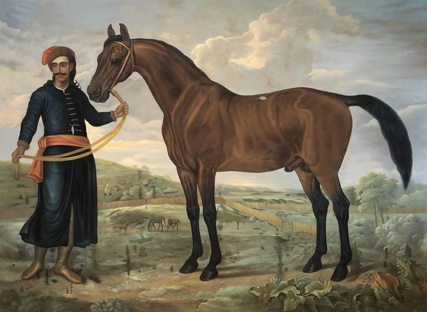 Image of a Turkish groom holding reins of a stallion the Byerley Turk