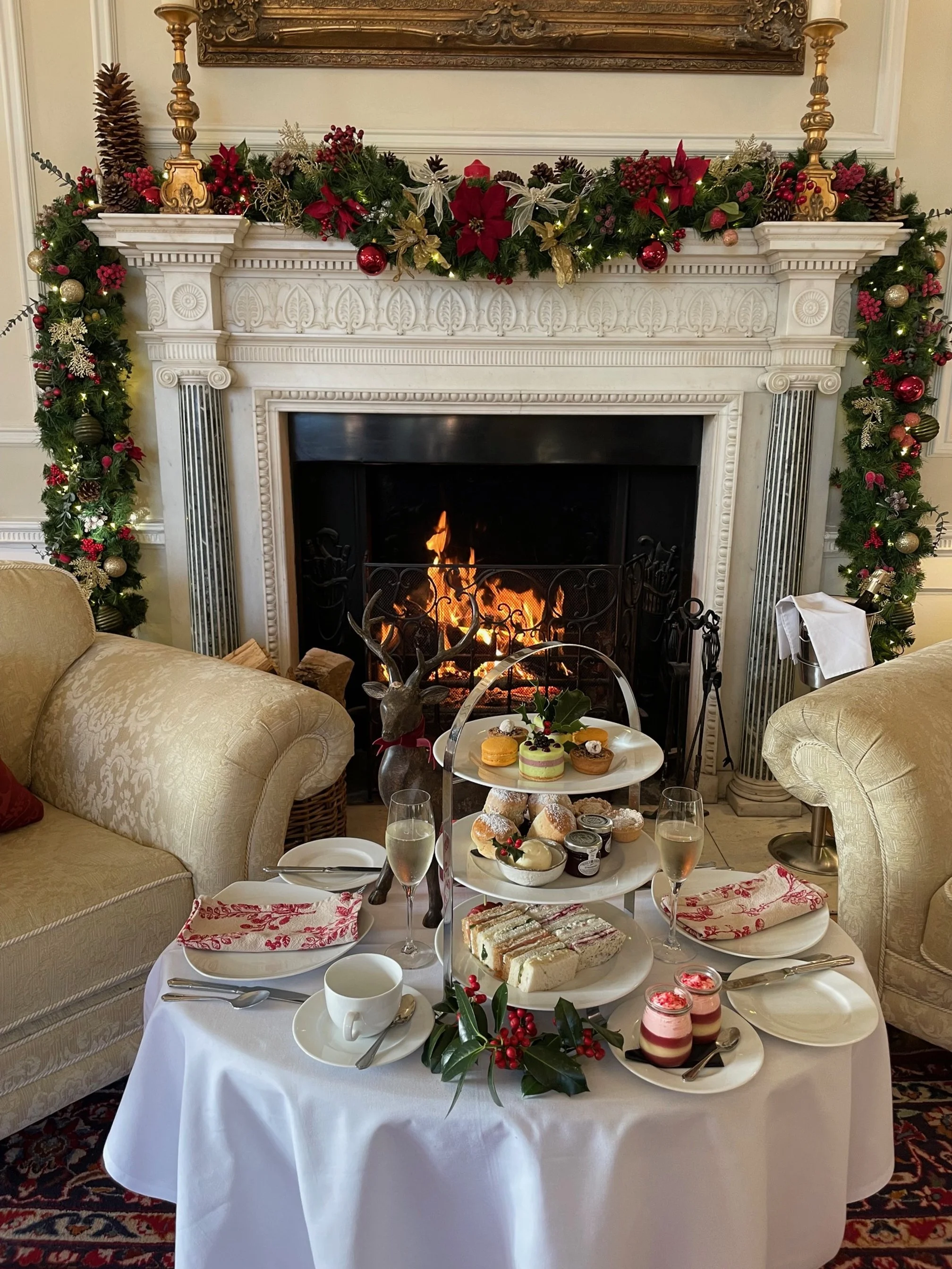 Goldsborough Hall's afternoon tea in the drawing room at Christmas
