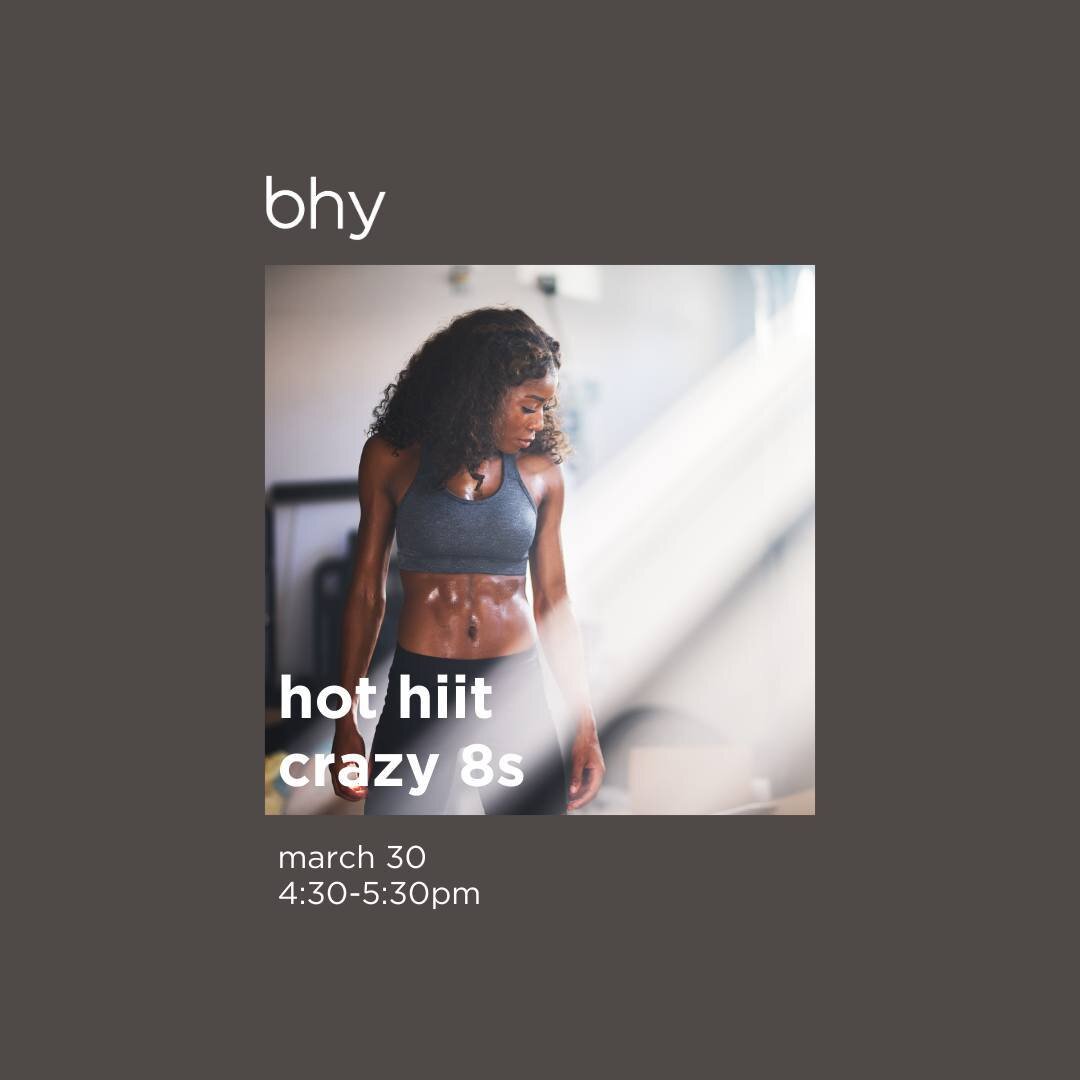 Join us on March 30th for a twist on your favourite Hot HIIT class. 🏋️
We're dialing up the challenge with a unique format: starting with 8 movements, then 7, then 6, and so on.
.
.
.
.
.
#bhy #hothiit #crazy8s #torontoyoga #sweat #challenge