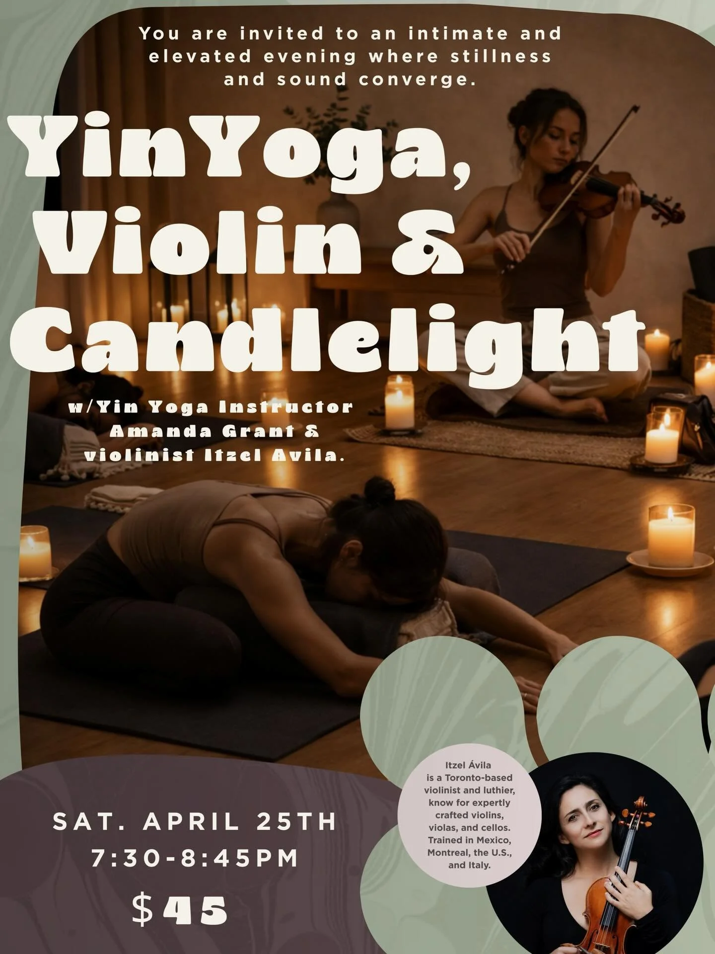 violin &amp; yin ✨

join us for a special evening of stillness and sound at bhy beaches

a slow, grounding yin practice guided by @amandajgrant , paired with the live, immersive sounds of violin

an invitation to soften, release, and reconnect

Satur
