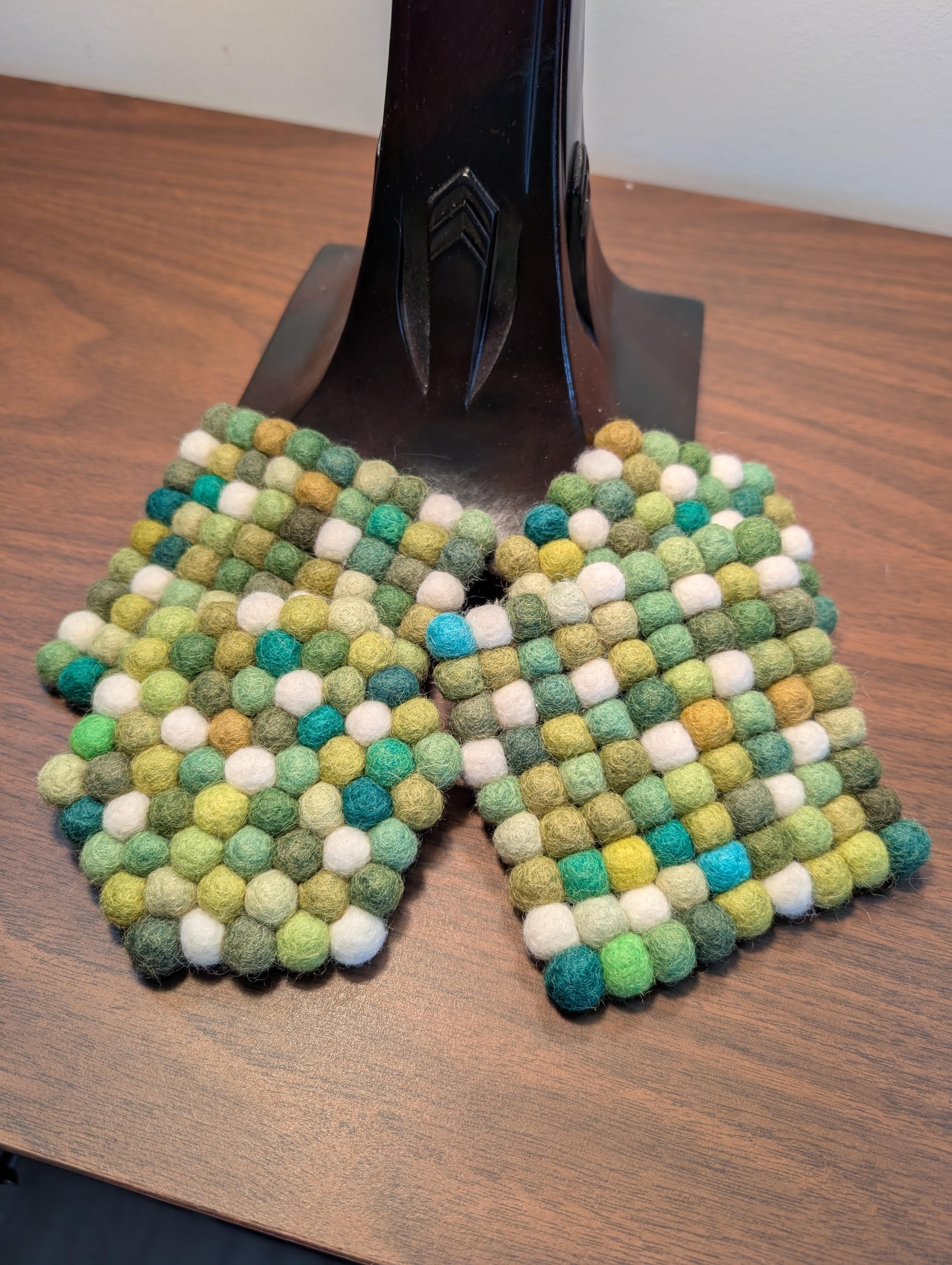 Set of 4 Nepali Handmade Wool Craft Drink Coasters
