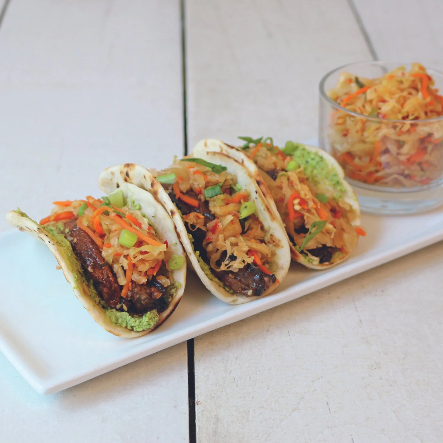 Portobello Mushroom Tacos with Housemade Kimchi (Vegan)