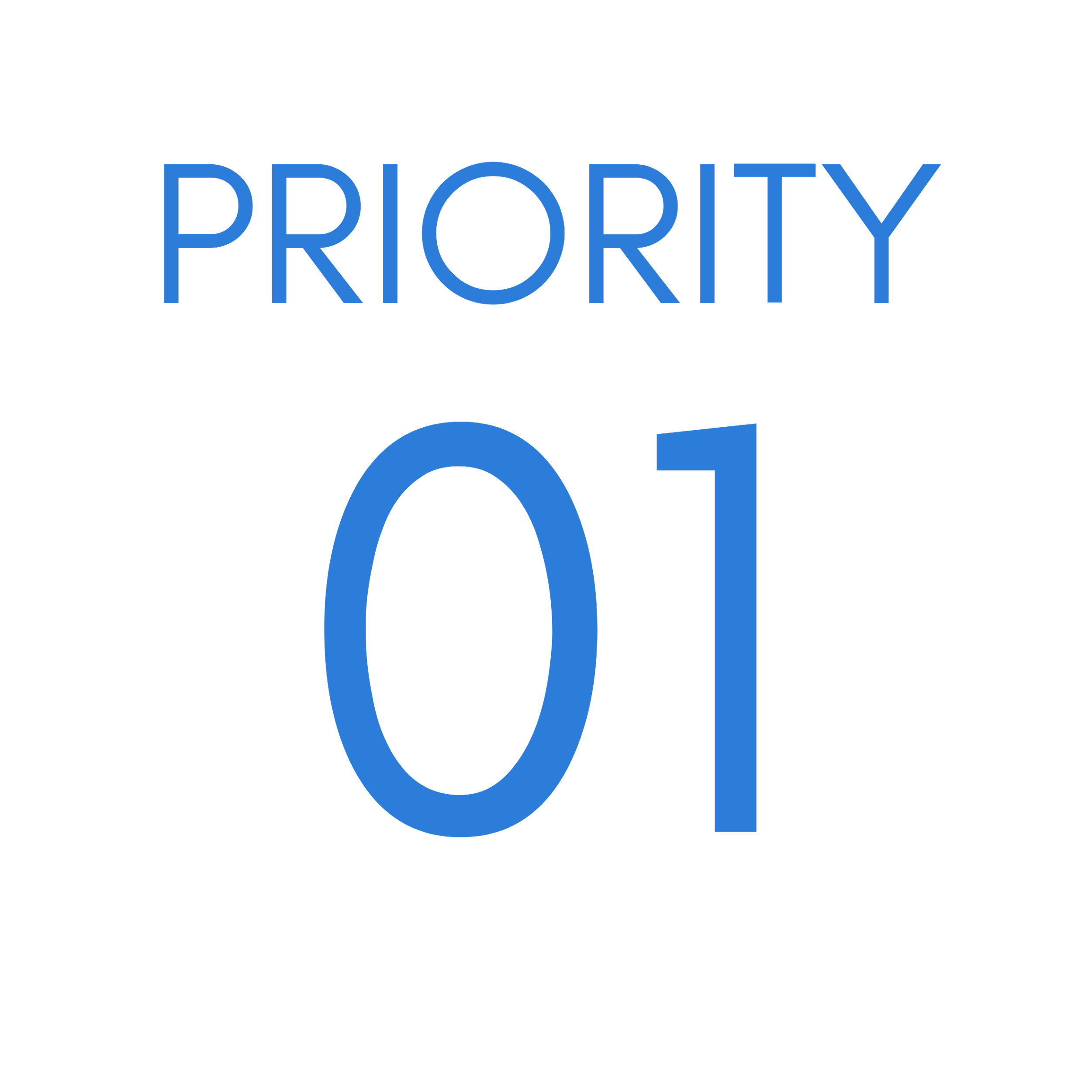 Graphic with the words 'Priority 01' in blue text on a black background.