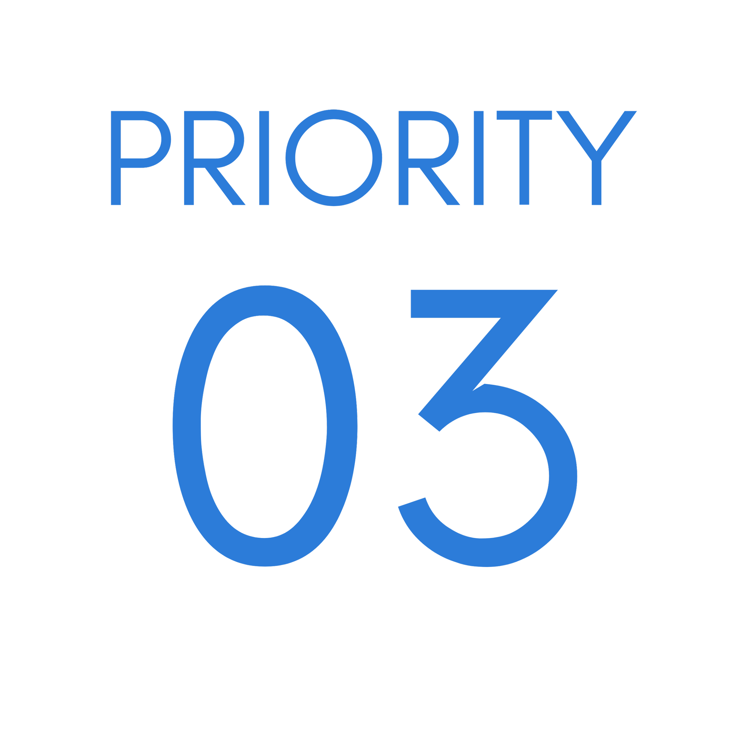 Graphic with the text 'PRIORITY 03' in blue on a black background.