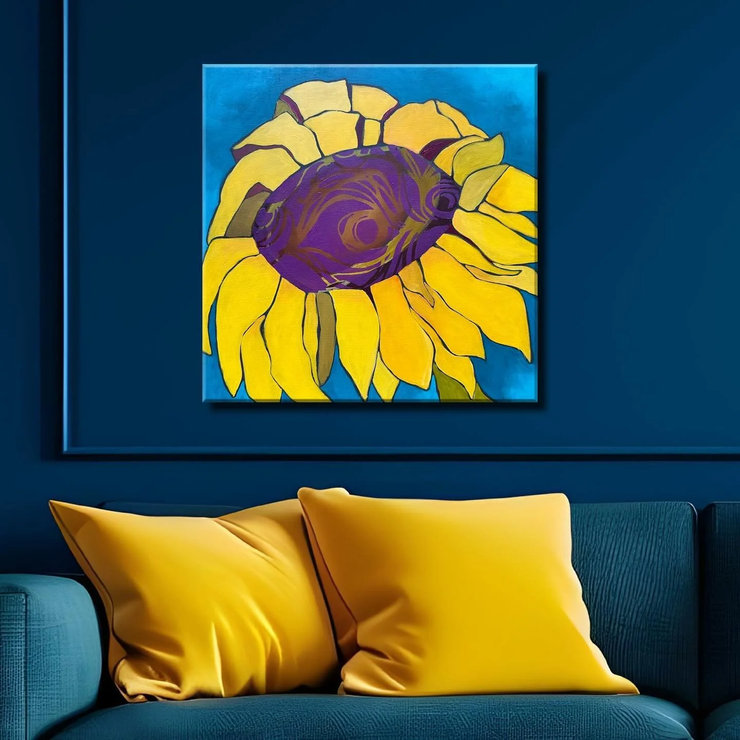 &ldquo;Sunny Disposition No. 1&rdquo; available at @gardencityarts This is a 12&rdquo;x12&rdquo; acrylic on cradled board. 
We see many sunflowers that appear to be perfect in all their sun-facing beauty, but my attention goes to the imperfect ones. 