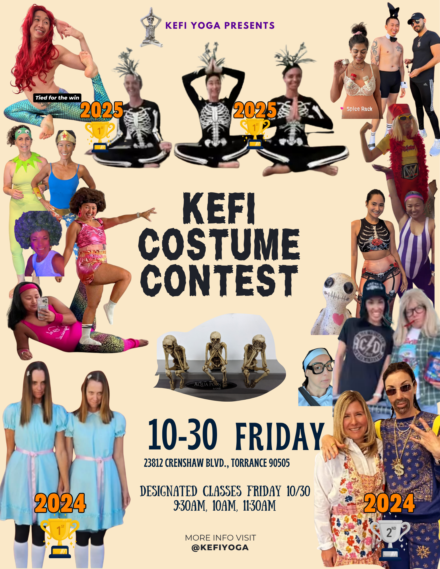 KEFI YOGA HALLOWEEN COSTUME CONTEST FRIDAY OCT 30TH 9:30AM, 10AM AND 11:30AM CLASSES