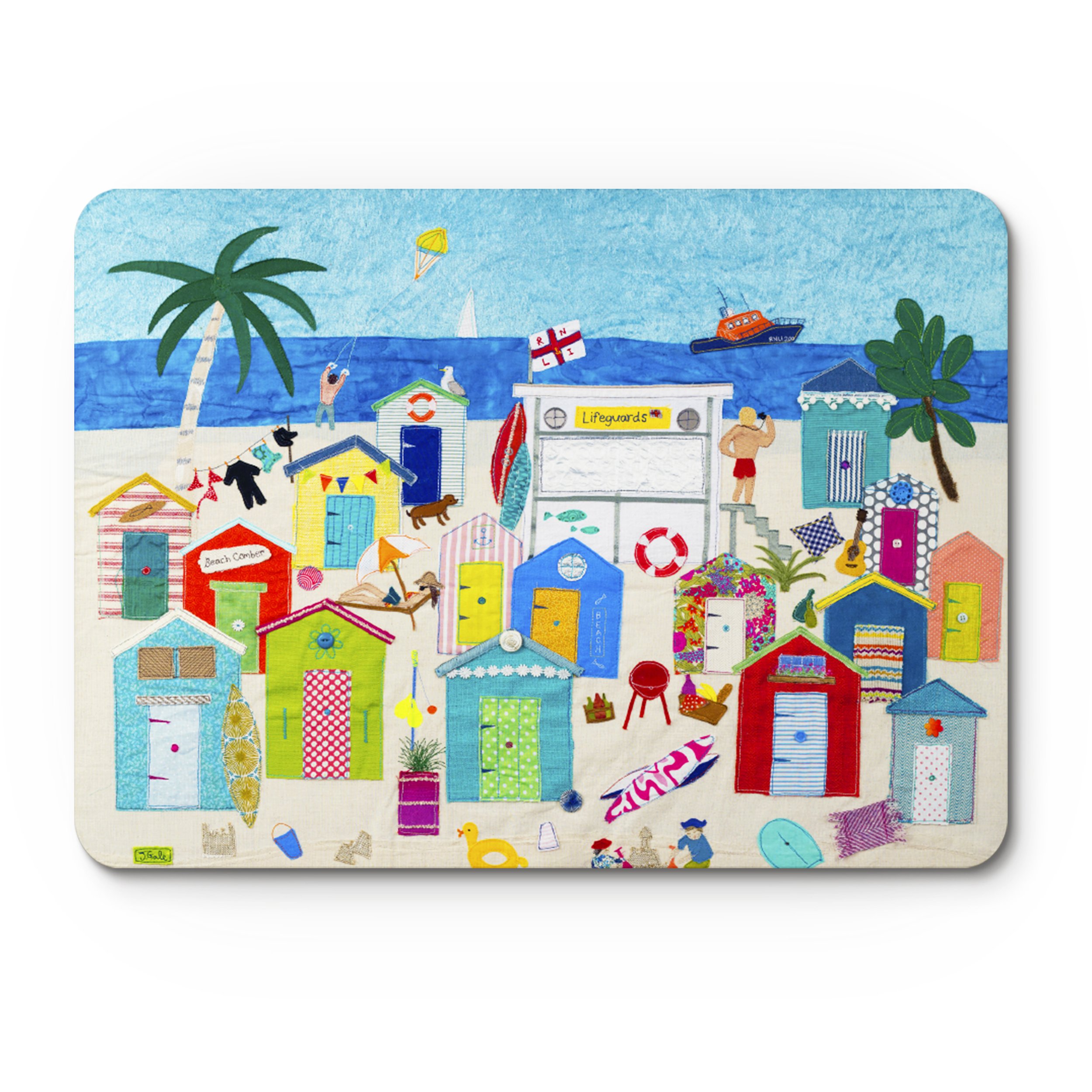 RNLI Beach Seascape Art Place Mat - Jackie Gale Textile Artist Plymouth Devon