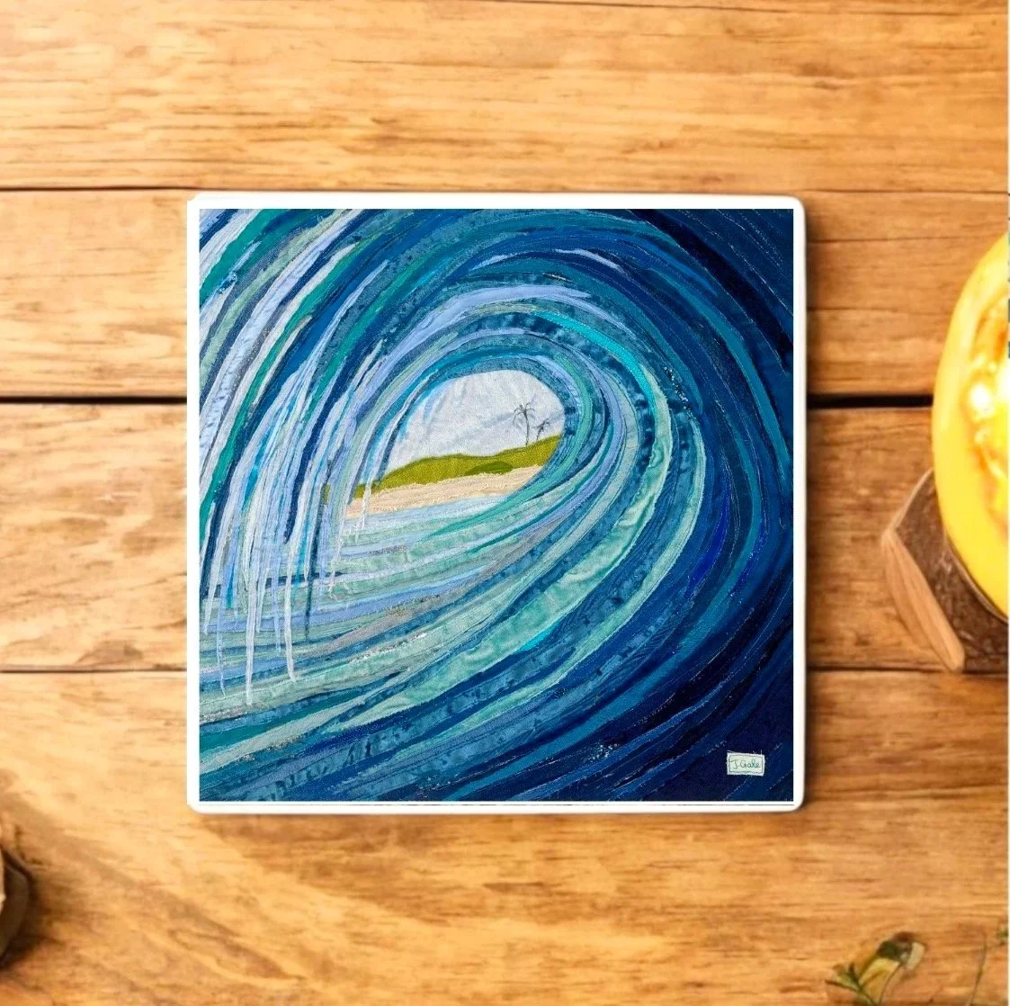 Wave Coaster - Square ceramic drinks coaster by Jackie Gale