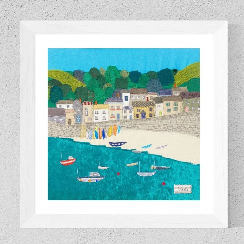 Framed Mousehole painting by textile artist Jackie Gale